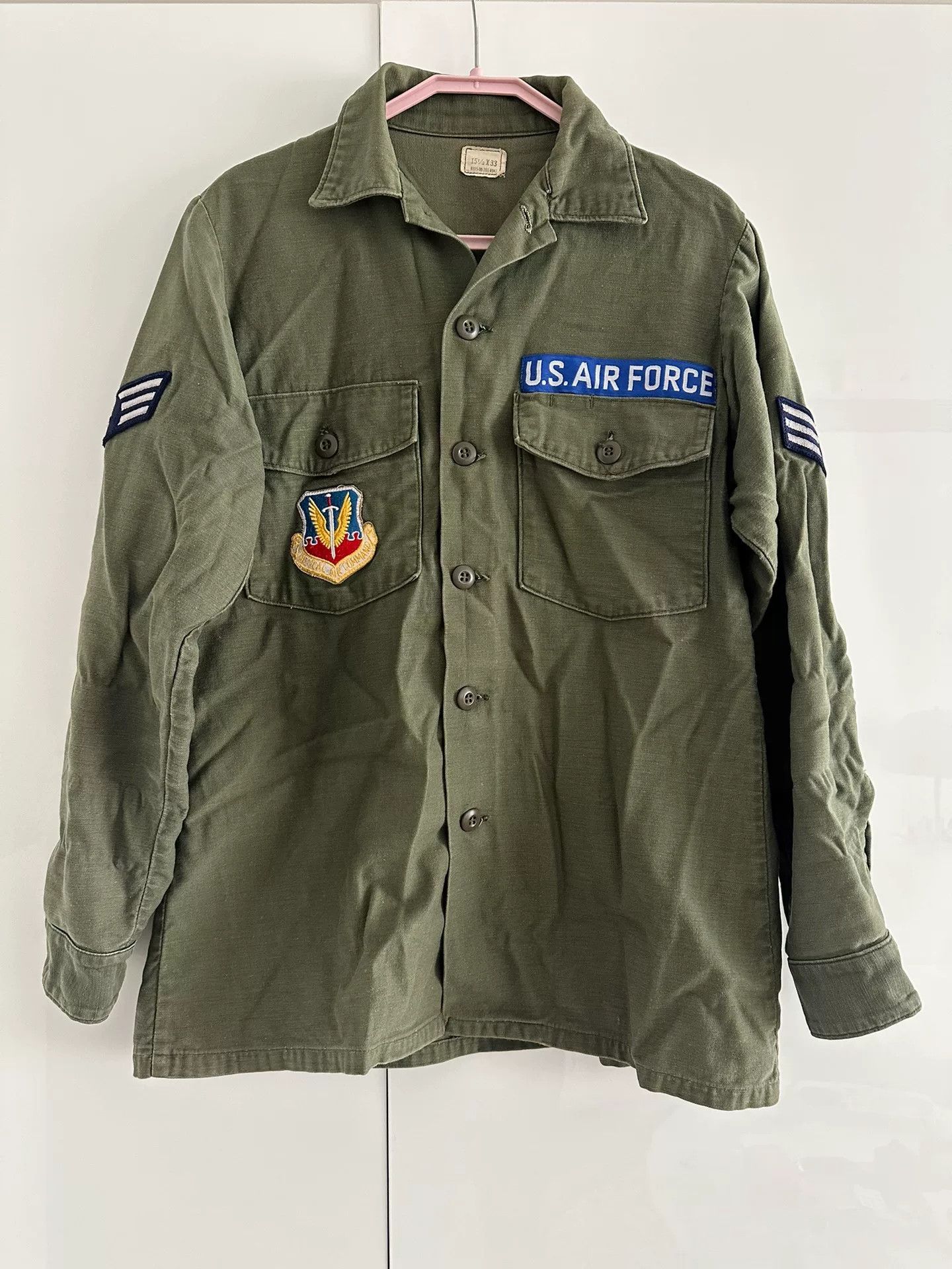 Vintage Vietnam War USAF NCO OG107 Cotton Shirt Size US S / EU 44-46 / 1 - 1 Thumbnail