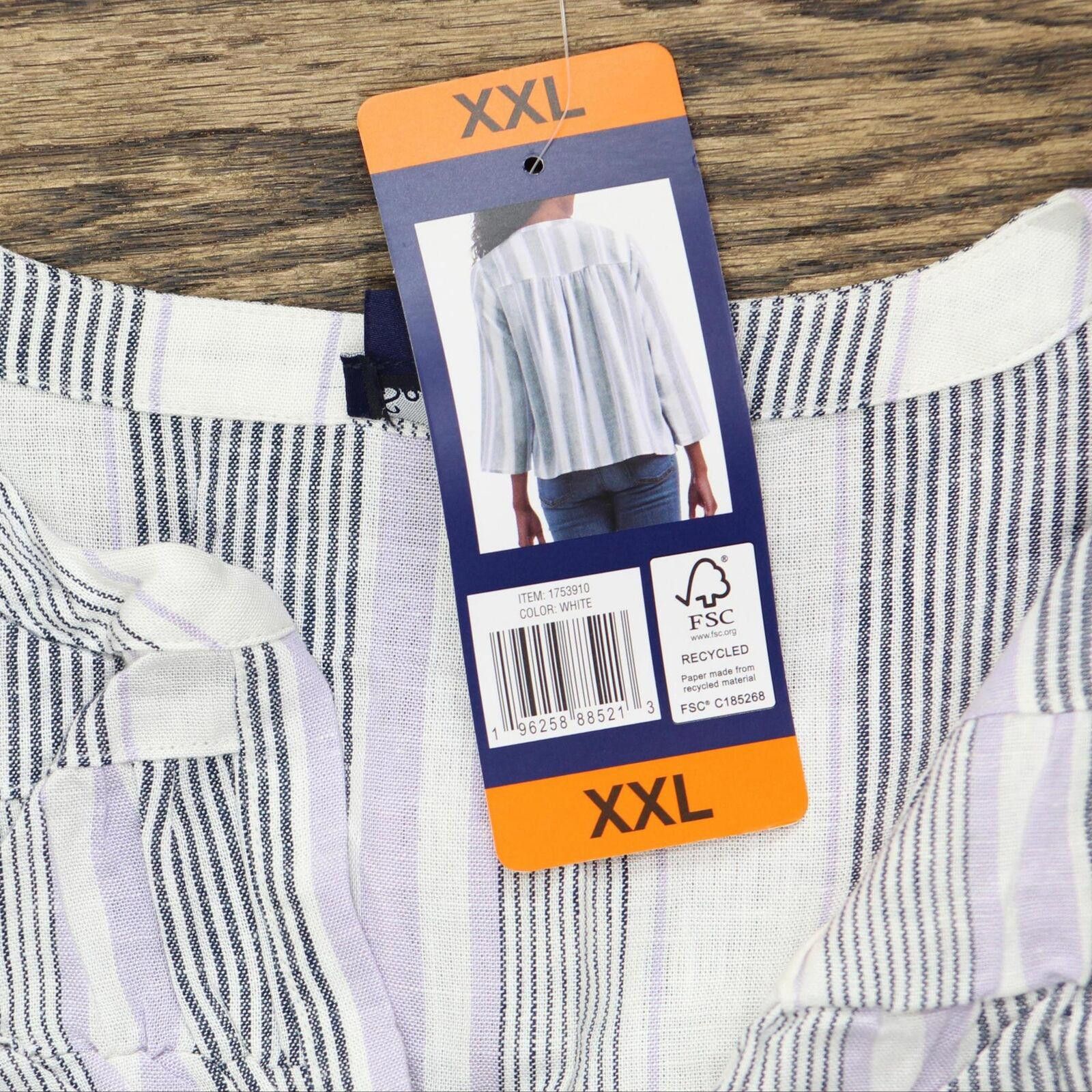 Splendid NWT Splendid Blouse Shirt 1753910 2XL White Purple Stripe Size XXL / US 16-18 / IT 52-54 - 4 Thumbnail