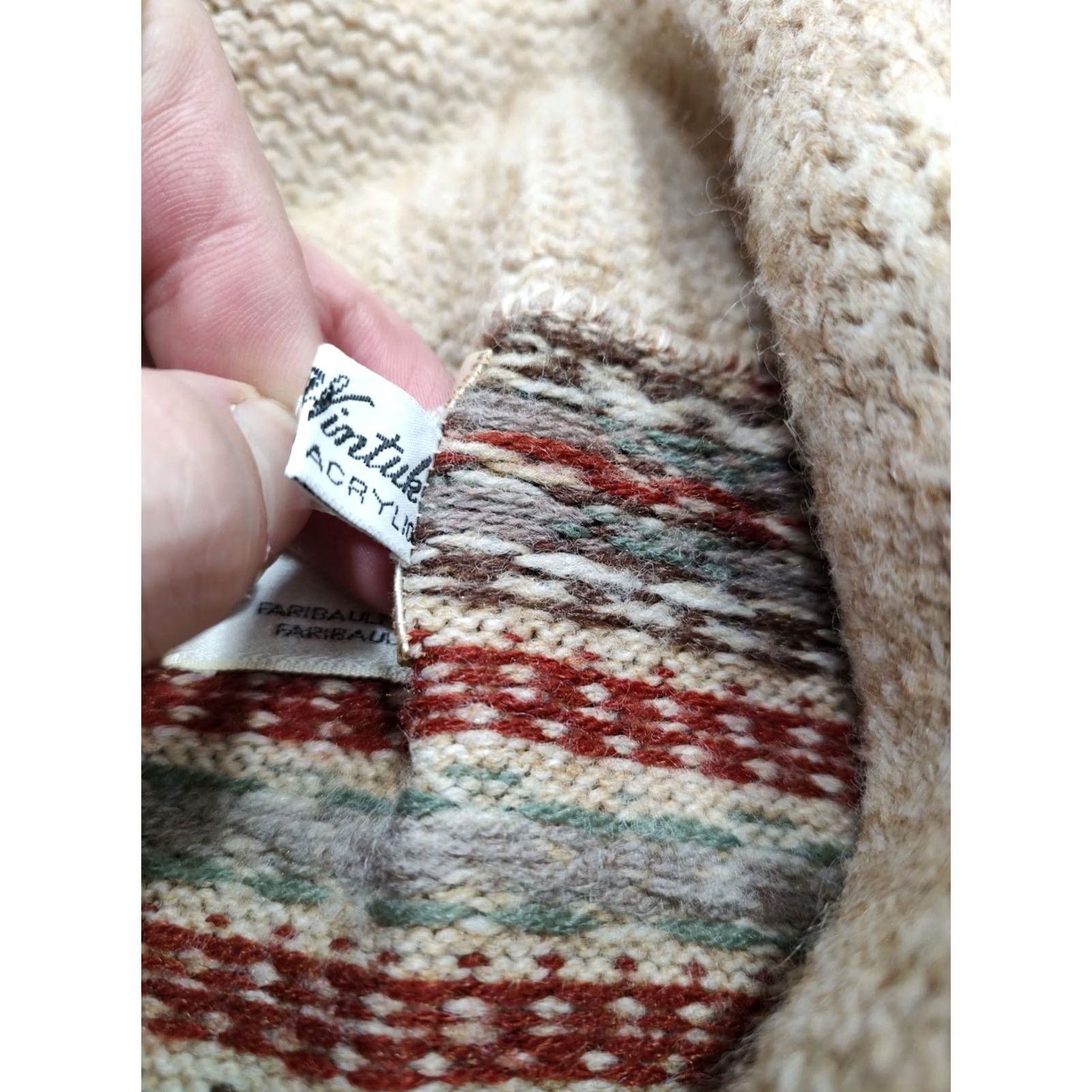 MILLY VINTAGE The Woolen Mill Cardigan Mens L Tan Knit Cable-Knit Striped Fisherman Button Sweater United States Size US L / EU 52-54 / 3 - 6 Thumbnail