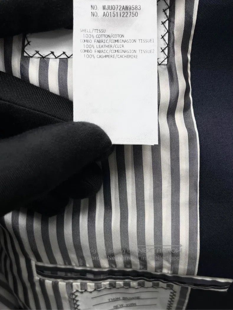 Thom Browne Thom Browne Navy blue leather sleeve baseball jacket Size US M / EU 48-50 / 2 - 6 Thumbnail