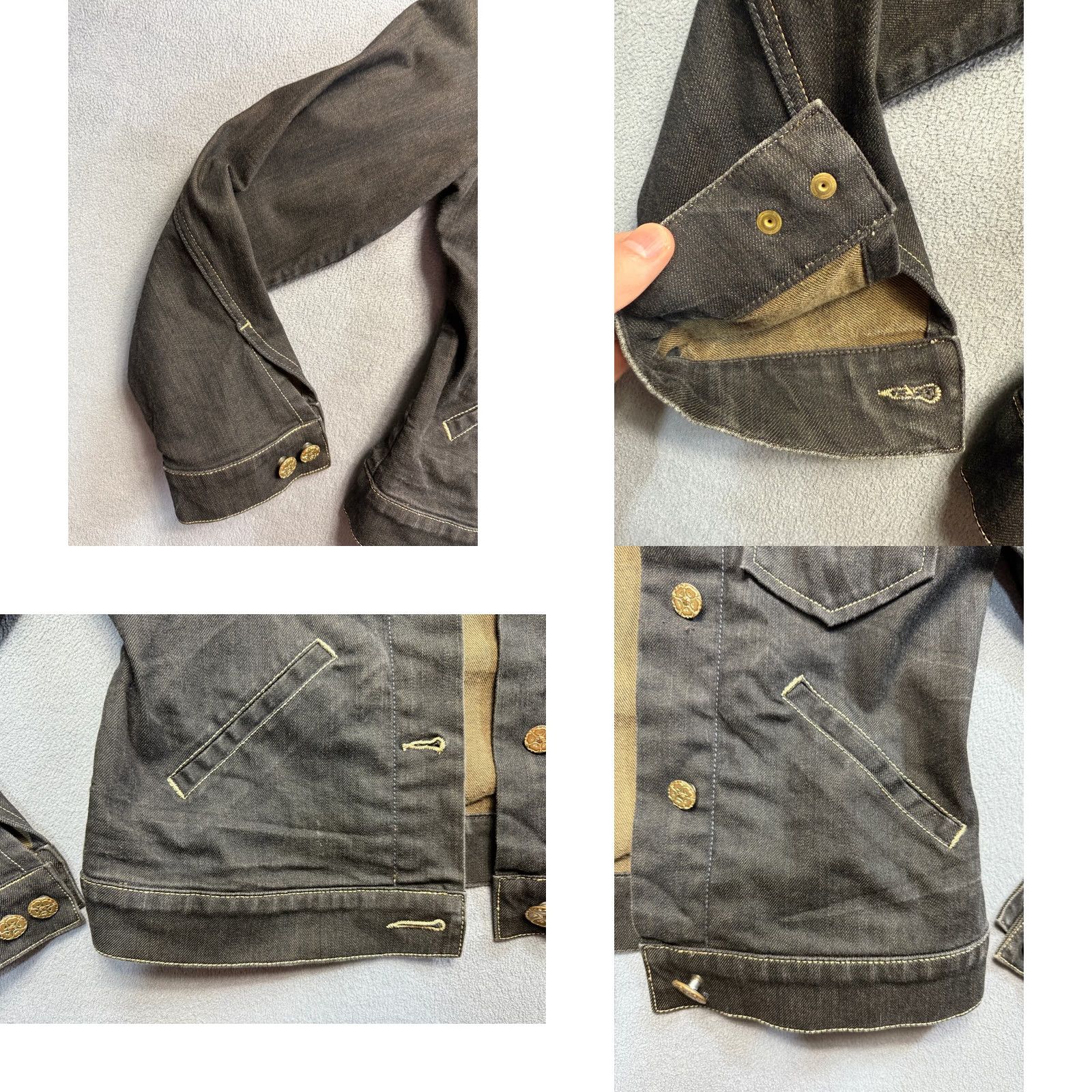 Denime Otto Kern Kashira Black/Brown Button Denim Jacket Women M Jacket Brown Denim Mens? Women? (Keep: Women M) Size M / US 6-8 / IT 42-44 - 8 Thumbnail