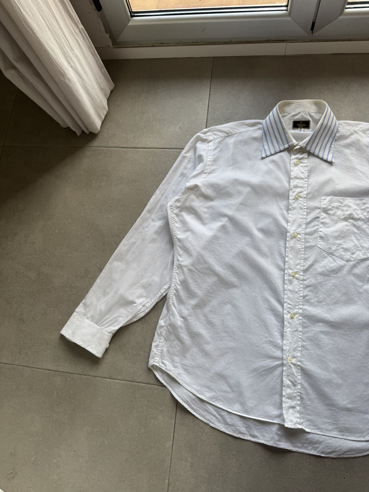 Fendi Fendi Vintage 16/41 Size White Button Striped Collar LongSleeve Button Shirt Size US L / EU 52-54 / 3 - 2 Thumbnail