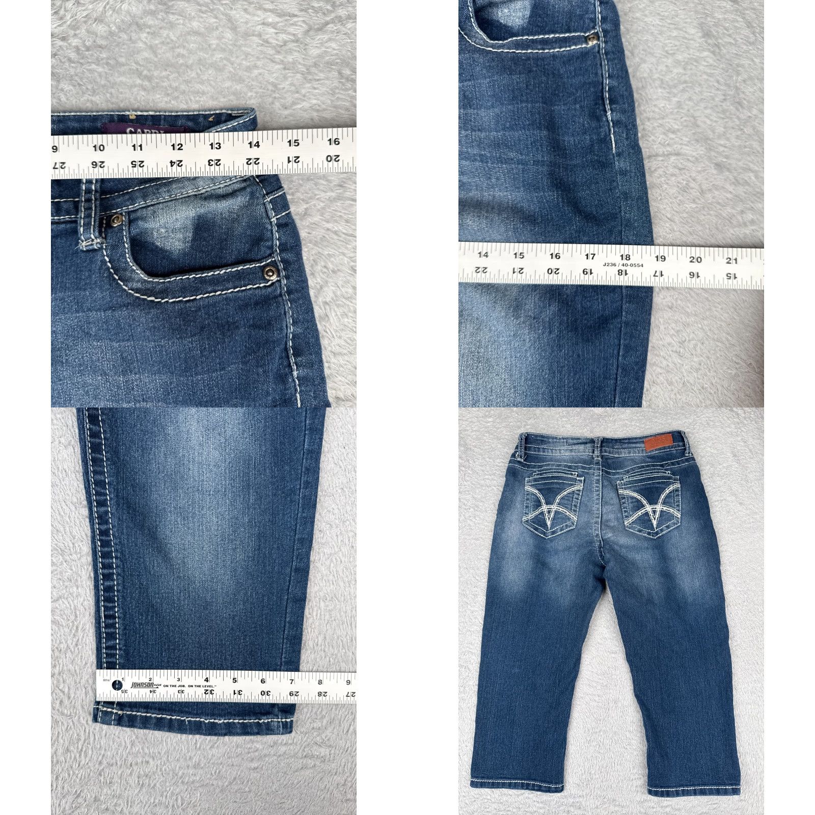 Vintage VGS Jeans Womens 4 Blue Denim Capri Embroidered Mid Rise Cotton Blend 28x19 Jeans Womens Casual Size 30" / US 8 / IT 44 - 9 Thumbnail