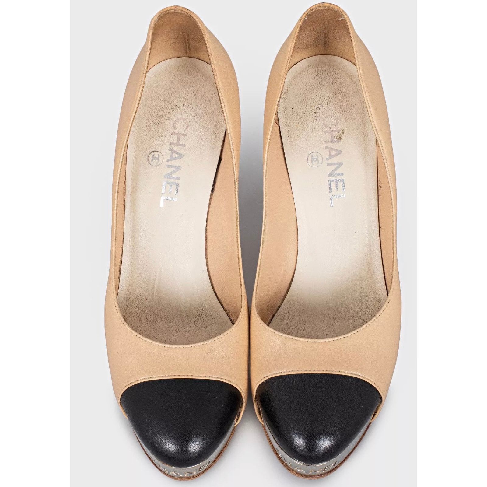 Chanel Chanel Beige Leather Block Heel Pumps - Size 39.5 Size US 8.5 / IT 38.5 - 2 Thumbnail