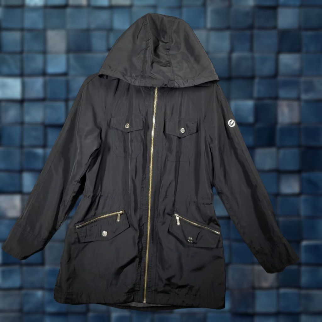 Michael Kors Michael Kors Jacket Womens Small Hooded Full Zip Water Resistant Pockets MK Black Zipper Logo Pockets Button Size S / US 4 / IT 40 - 1 Thumbnail