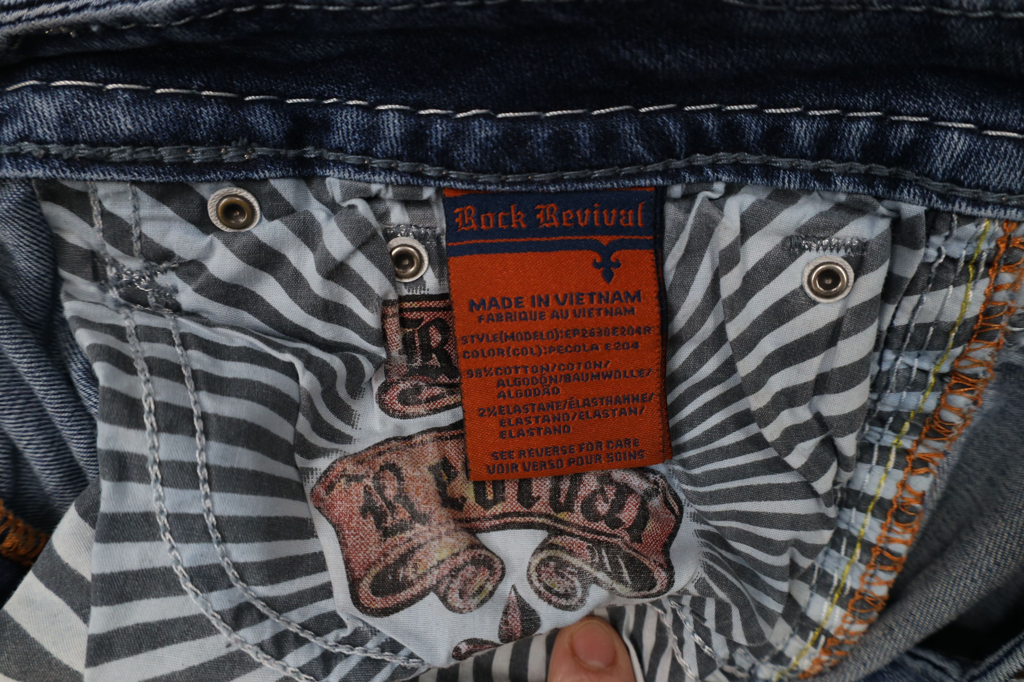 Rock Revival × Vintage Rock Revival Jeweled Pecola Easy Boot Flared Denim Jeans Size 34" / US 12 / IT 48 - 10 Thumbnail