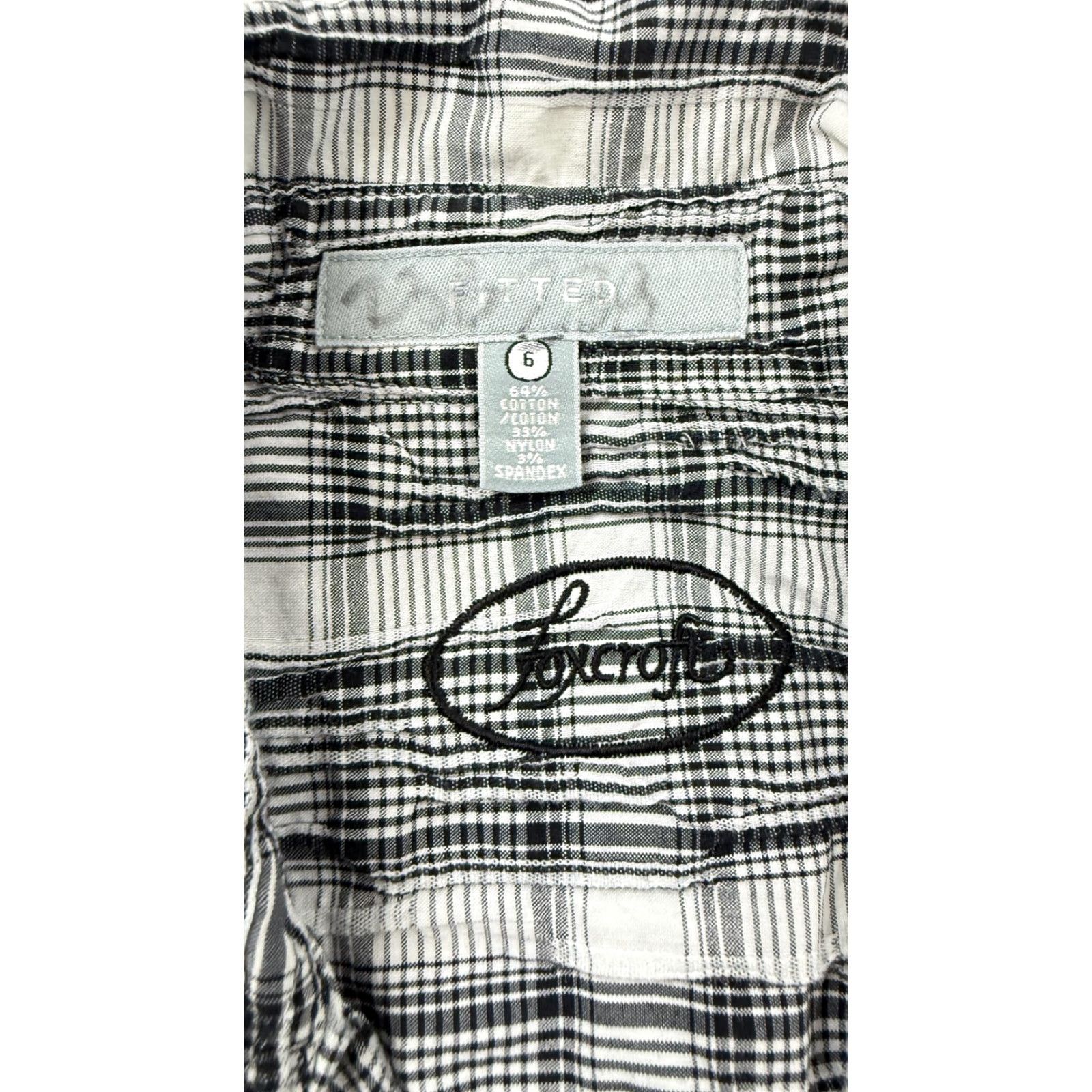 Vintage Foxcroft Shirt Womens 6 Black White Plaid Fitted Long Sleeve Button Front Size M / US 6-8 / IT 42-44 - 4 Thumbnail
