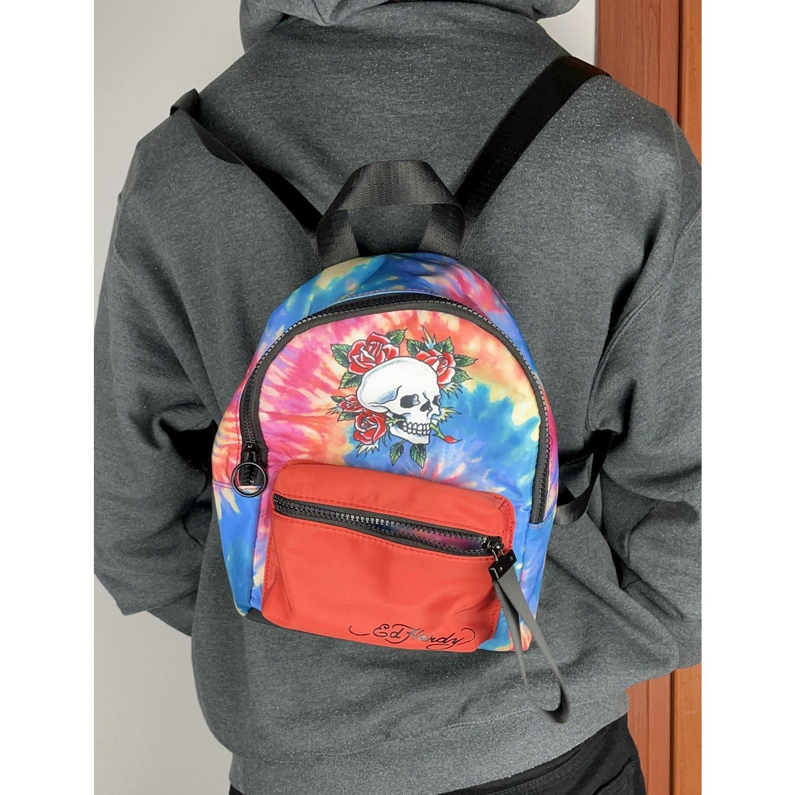 Ed Hardy Ed Hardy Multicolor Tie-Dye Polyester Skull Logo Backpack Size ONE SIZE - 2 Thumbnail