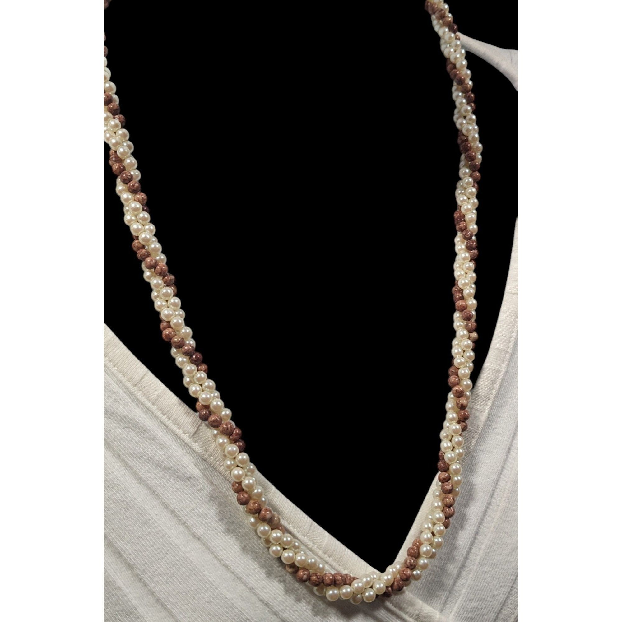 Other Vintage Faux Pearl And Tan Agate Beaded Torsade Necklace Size ONE SIZE - 5 Thumbnail