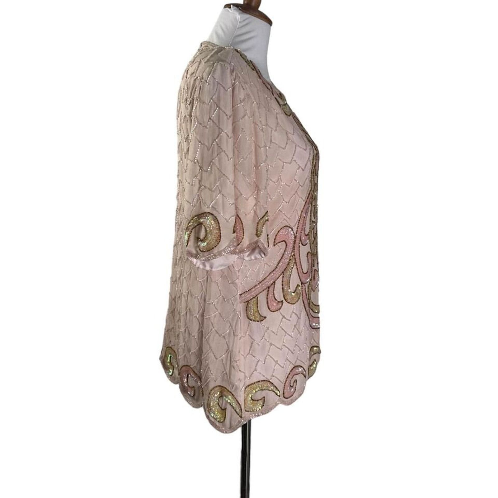& Other Stories Vintage 80s Rina Z Pink Sequined Blouse Top L Size L / US 10 / IT 46 - 3 Thumbnail