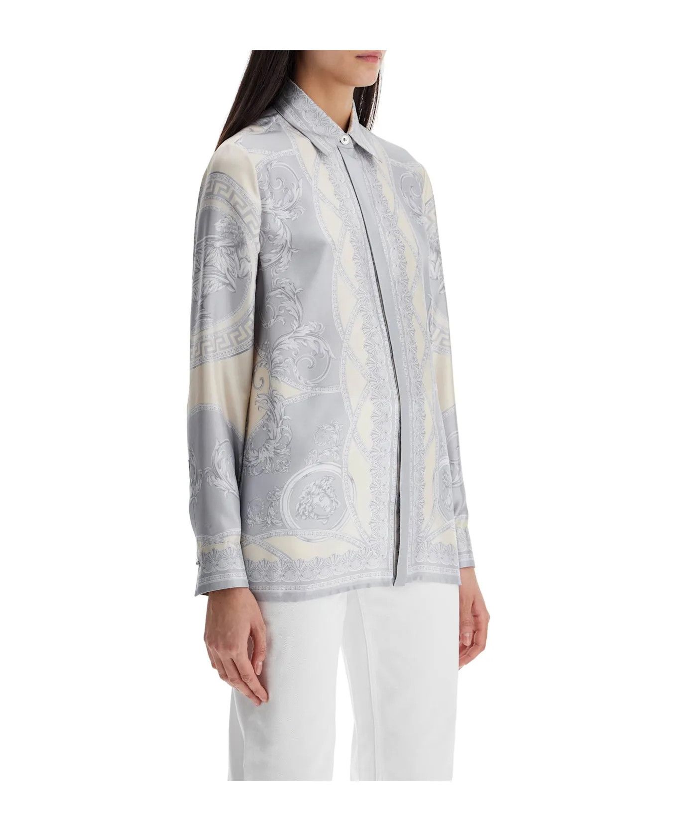 Versace o1y0226 Silk Shirt in Light Gray Size M / US 6-8 / IT 42-44 - 4 Thumbnail