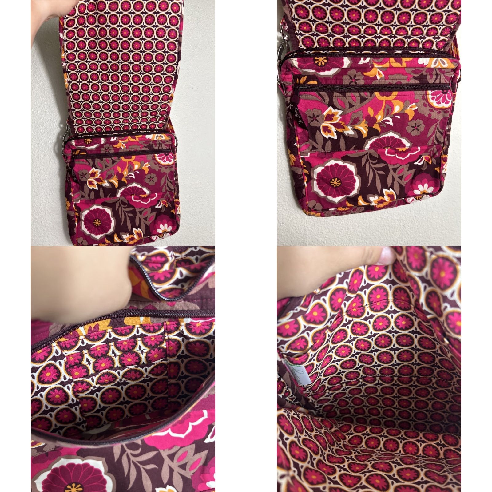 Vintage Vera Bradley Floral Crossbody Bag Magenta Adjustable Strap 11x11x1 Women Crossbody Magenta Floral Cotton 11x11x1 Size ONE SIZE - 8 Thumbnail