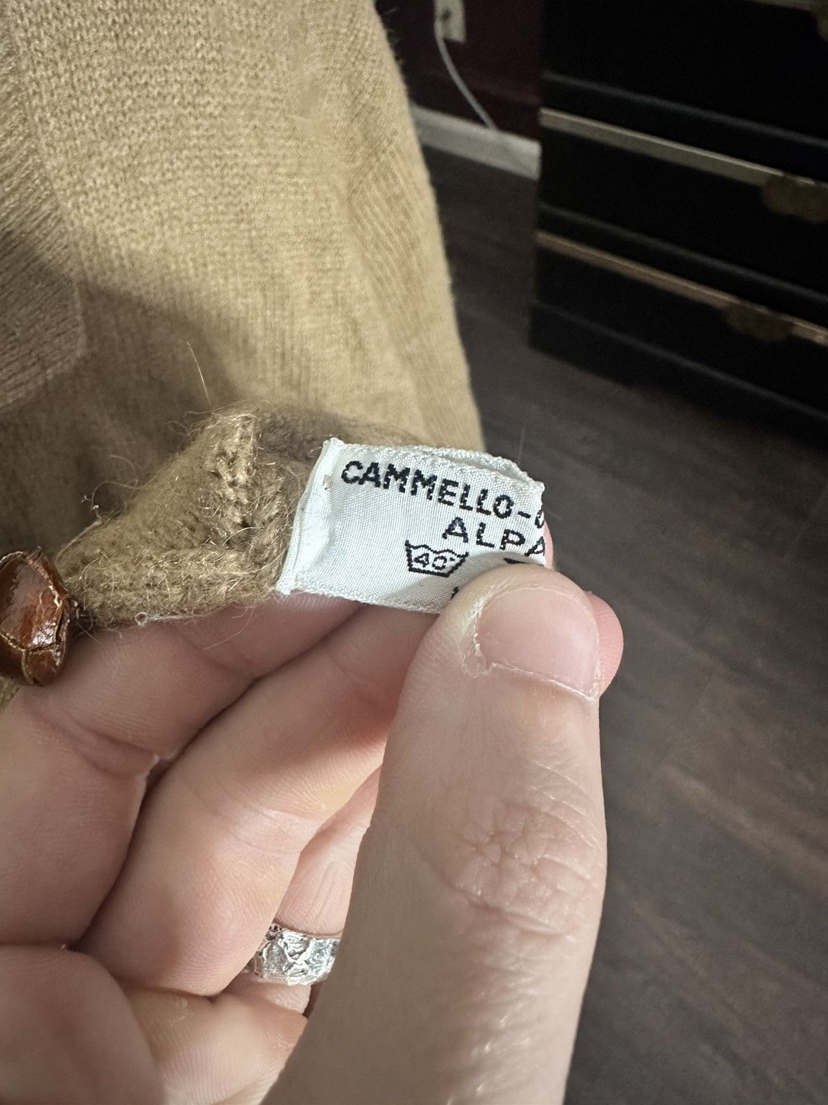 Other HERMES (?) camel/alpaca elbow patch polo sweater beige knit Size US L / EU 52-54 / 3 - 9 Thumbnail