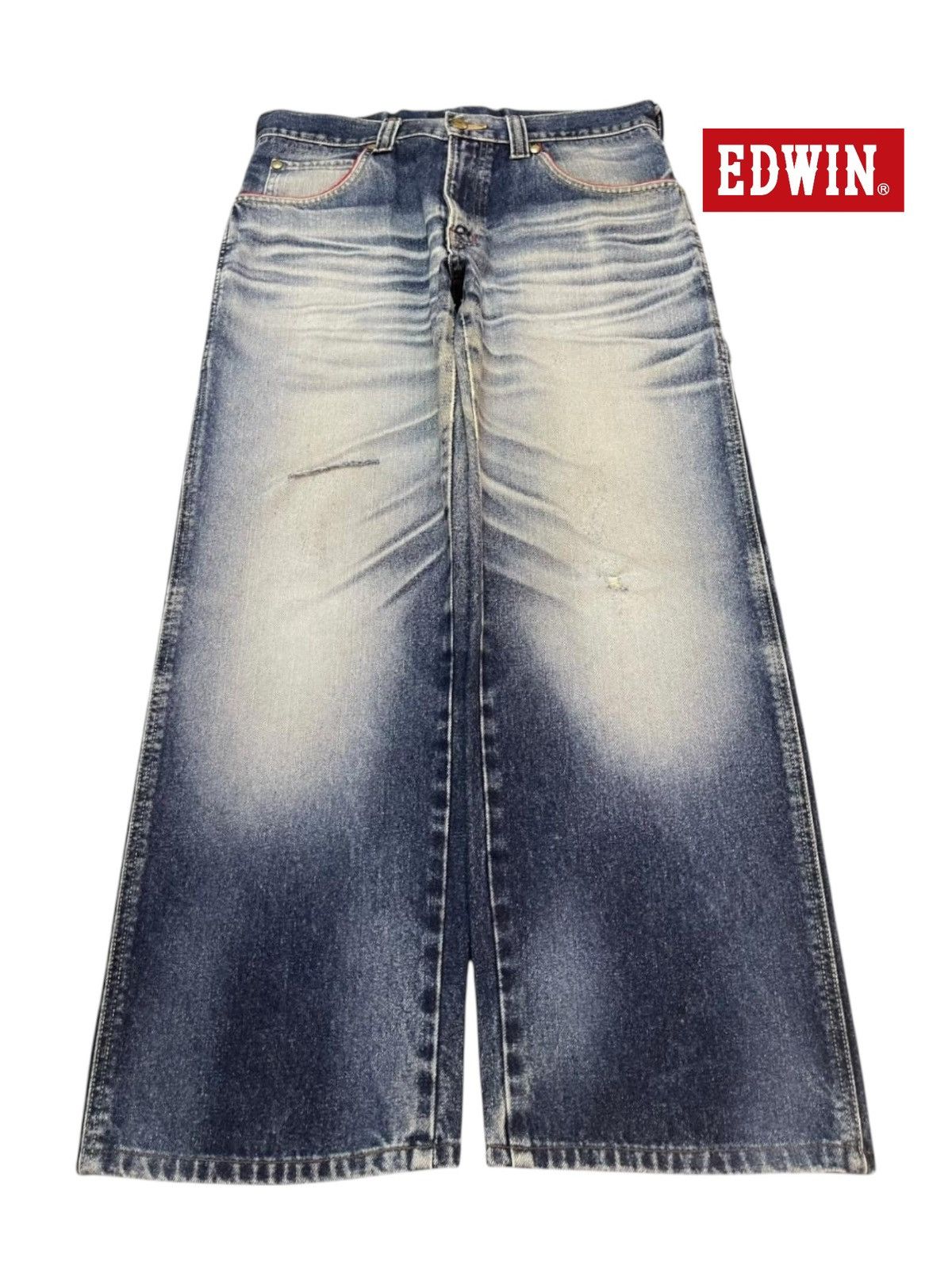 Edwin Y2K Japan Edwin Carpenter Buckle Faded Wash Wide Leg Baggy Size US 34 / EU 50 - 1 Thumbnail