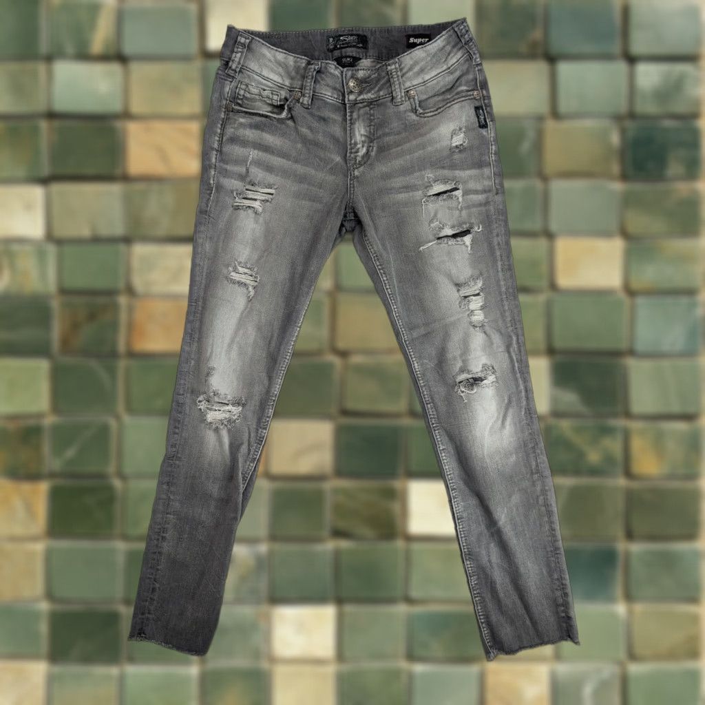 Vintage Silver Jeans W28x27L Slim Mid Ankle Gray Distressed Frayed Hem Jeans M5J Womens Size 28" / US 6 / IT 42 - 1 Thumbnail