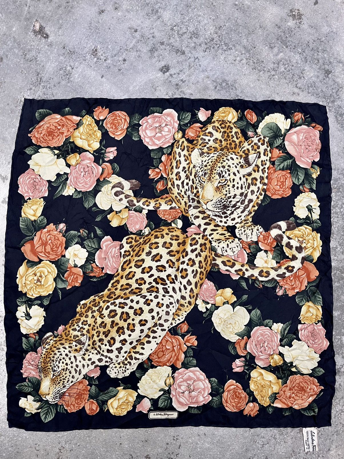image of Italian Designers Salvatore Ferragamo Leopard Silk Scarf Handkerchief, Men's