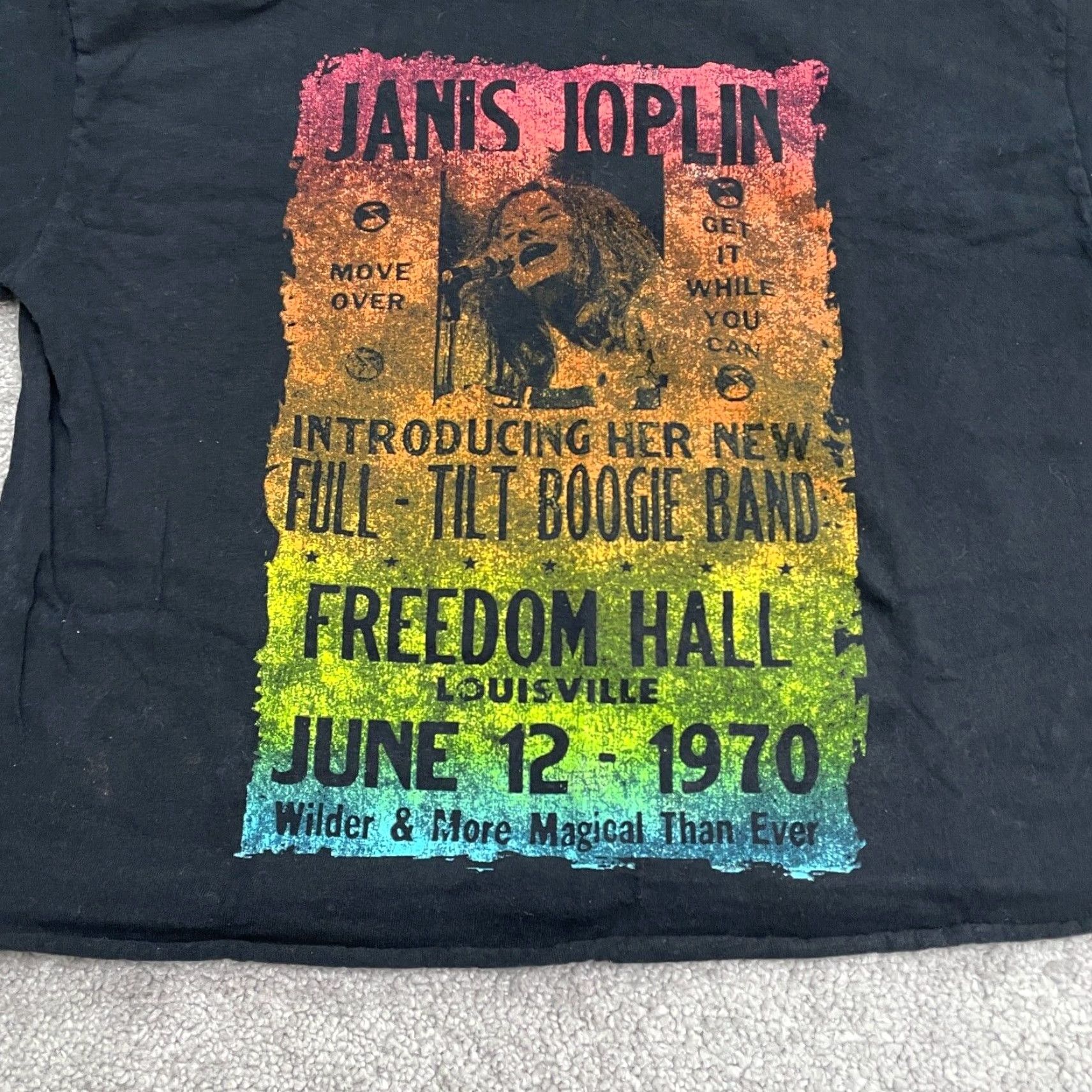 Vintage Janis Joplin Freedom Wall 1970 Graphic Cropped Tee Womens Medium Black T-Shirt Size M / US 6-8 / IT 42-44 - 3 Thumbnail