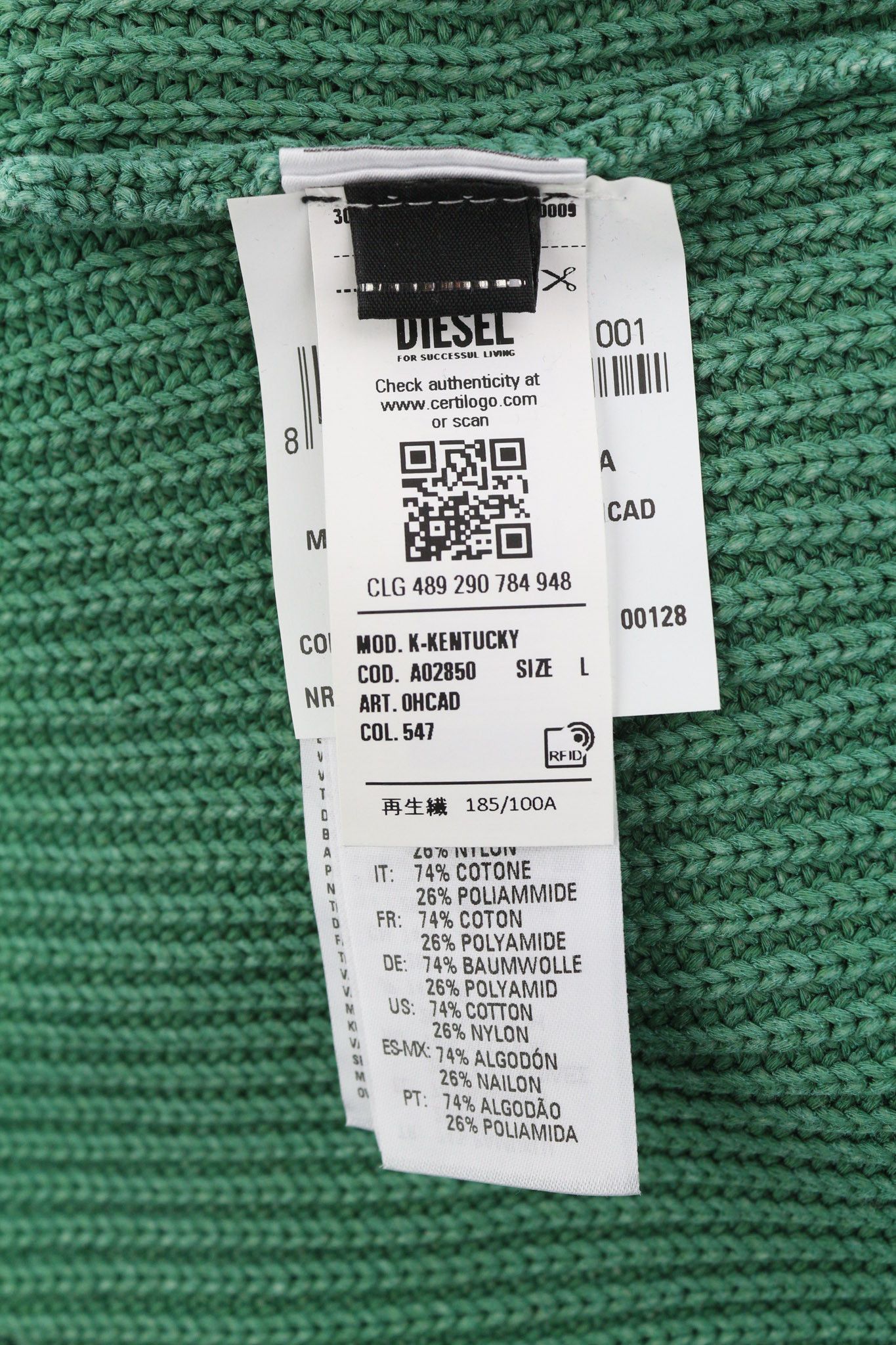 Diesel K-KENTUCKY L Washed Crew Knit Green Jumper 40146 Size US L / EU 52-54 / 3 - 8 Thumbnail