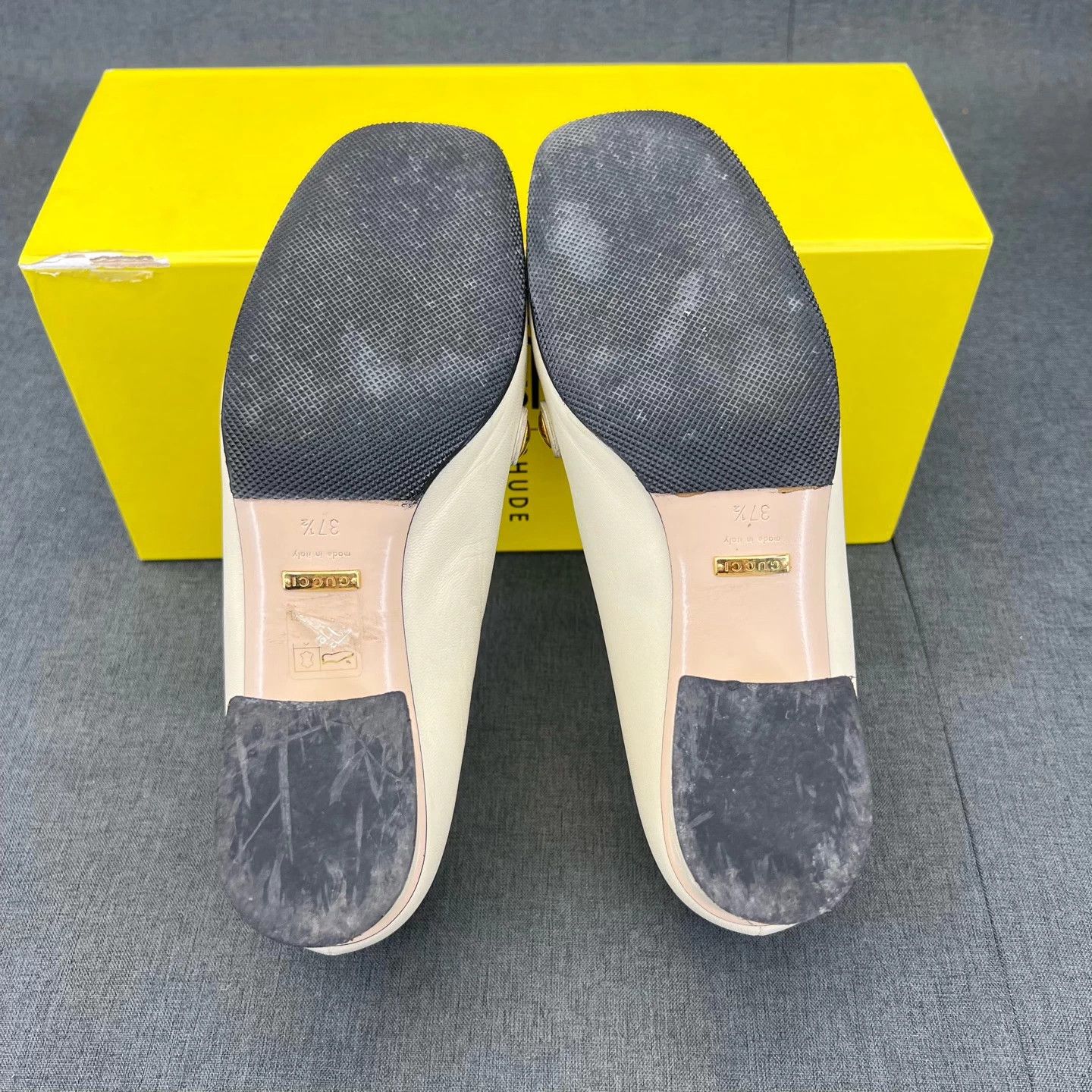 Gucci Gucci Sylvie Beige Leather Block Heel Women's Mint 37.5 Size US 6.5 / IT 36.5 - 8 Thumbnail