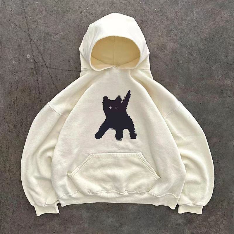 Japanese Brand Beige casual retro cartoon cat pattern hoodie Size US L / EU 52-54 / 3 - 1 Thumbnail