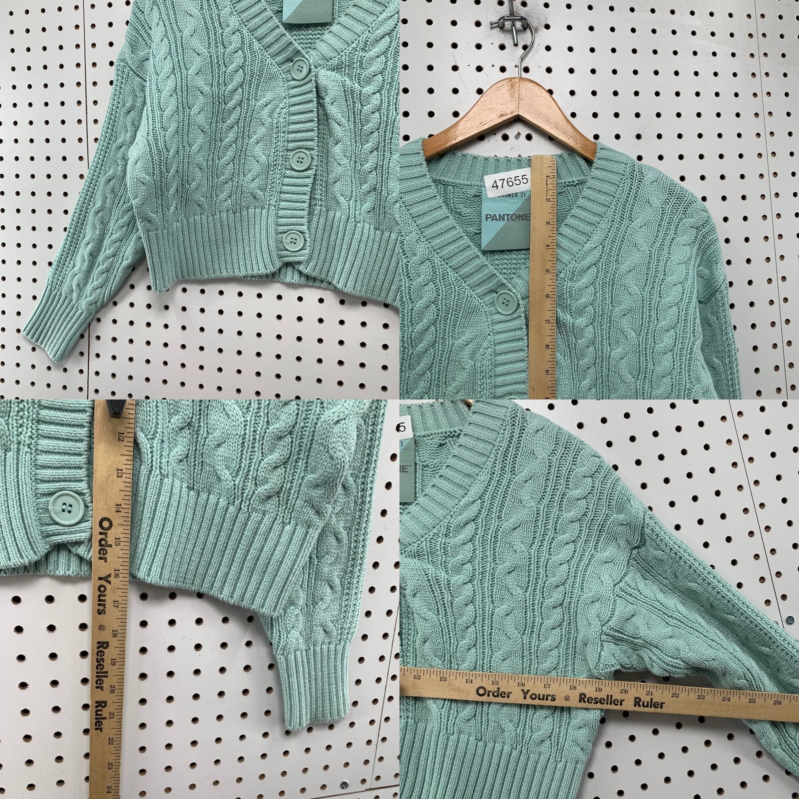 Forever 21 FOREVER 21 Cardigan Sweater Womens S Green Cable Knit Cropped V-Neck Knit - Pullover, Casual, Fall Winter, Solid Pattern Size S / US 4 / IT 40 - 8 Thumbnail