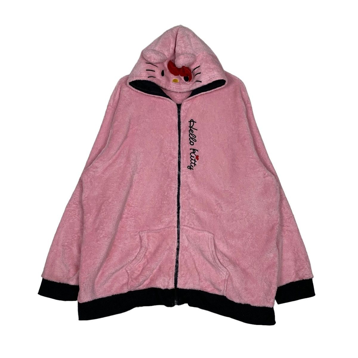 image of Anima Hello Kitty Embroidery Logo Pink Fleece Hoddies 0095-C6, Men's (Size 2XL)