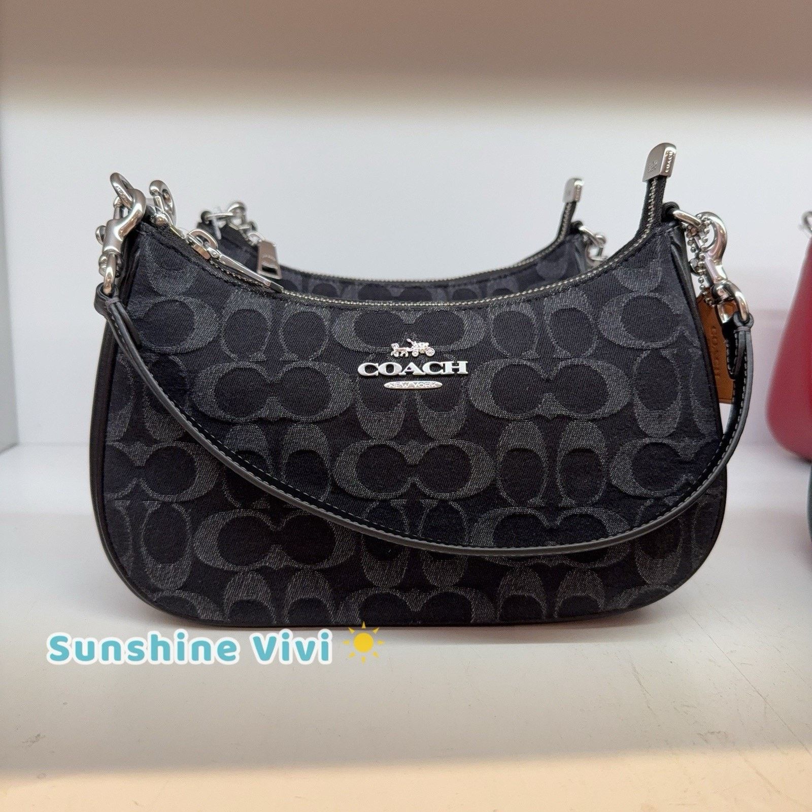 Coach NWT Coach Teri Shoulder Bag Signature Denim CDE43 Black Size ONE SIZE - 1 Thumbnail