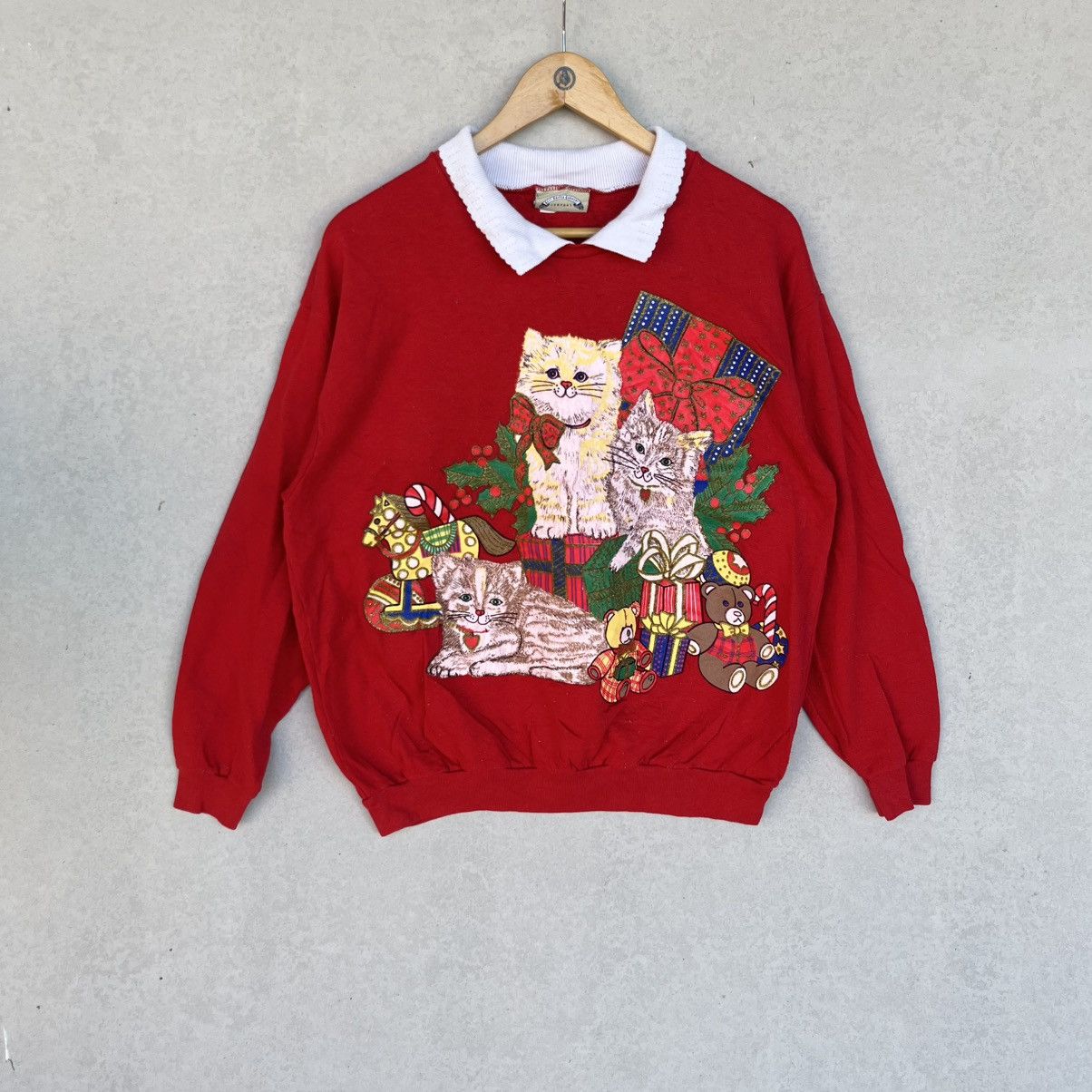 Other Vintage 90s Red Christmas Cat Crewneck Sweatshirt Size M Size M / US 6-8 / IT 42-44 - 1 Thumbnail