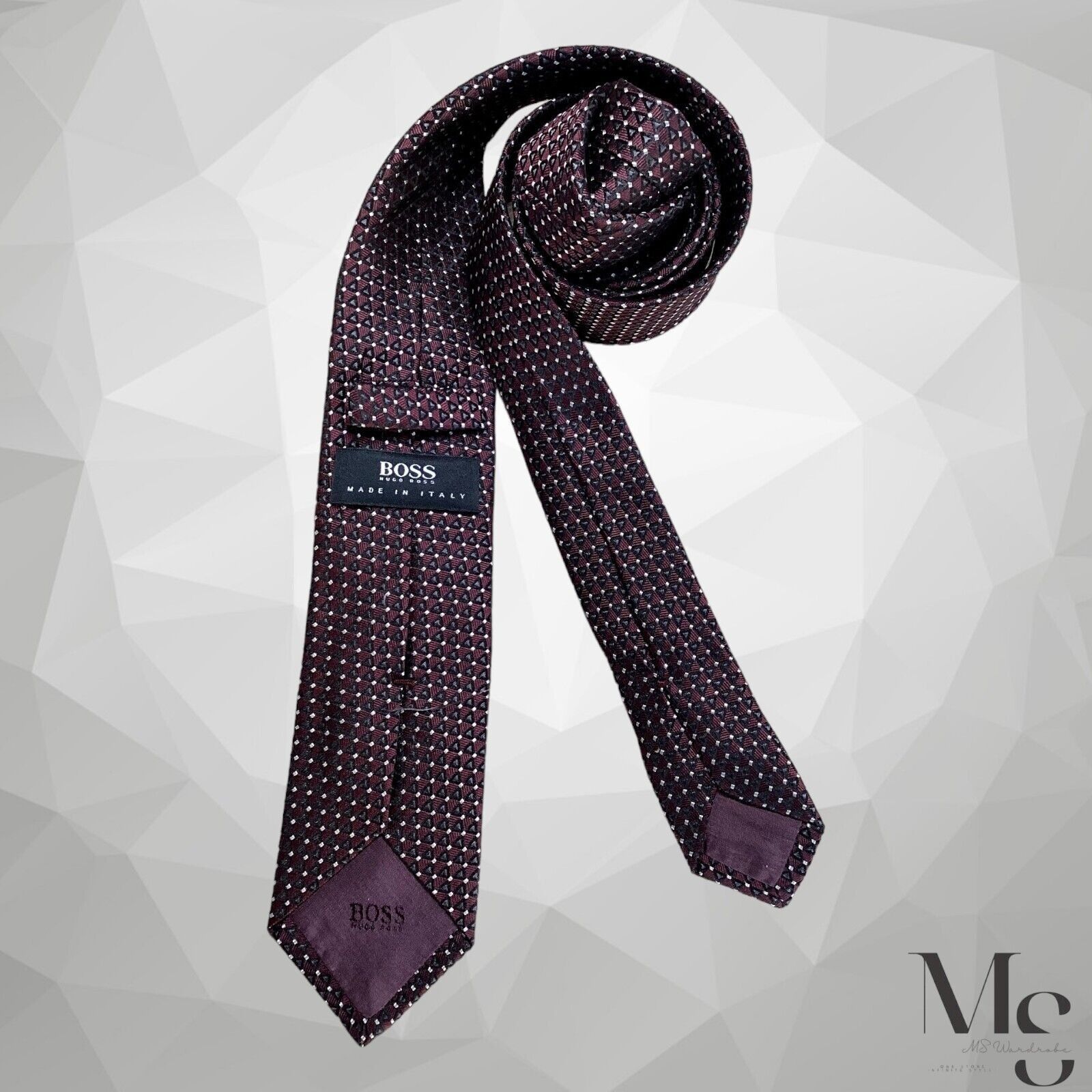 Hugo Boss BOSS HUGO BOSS Purple Geometric Silk Tie Made In Italy W: 2. Size ONE SIZE - 5 Thumbnail