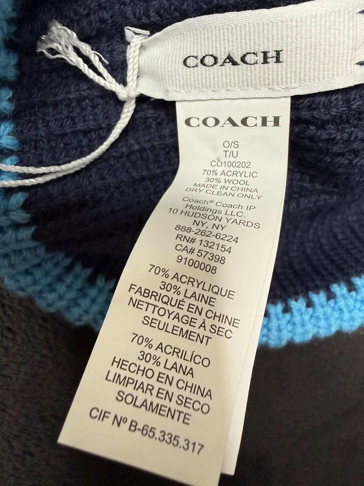 Coach COACH Leatherware Beanie – Blue / White Stripe – Brand New Size ONE SIZE - 6 Thumbnail