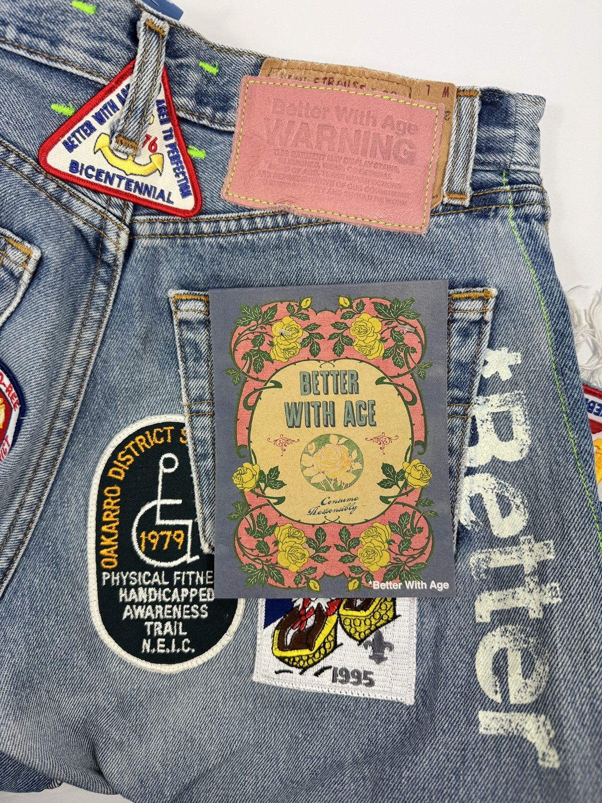 Better With Age GENTLEMENT’S PATCH WORK TRIPLE WIDE LONG DENIM SHORTS Size US 28 / EU 44 - 3 Thumbnail