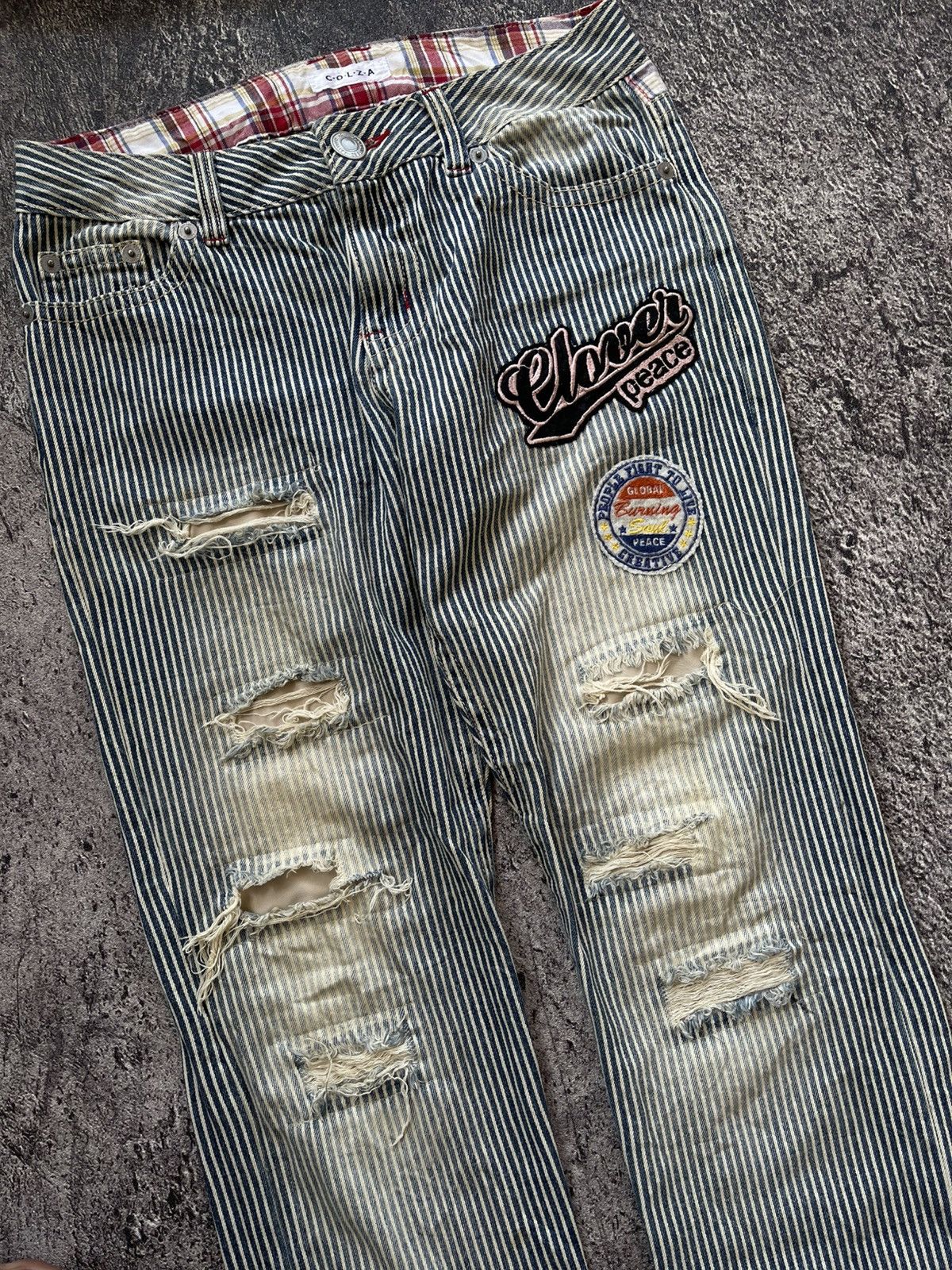Japanese Brand Y2k Colza patchwork hickory bootcut jeans Size US 30 / EU 46 - 3 Thumbnail
