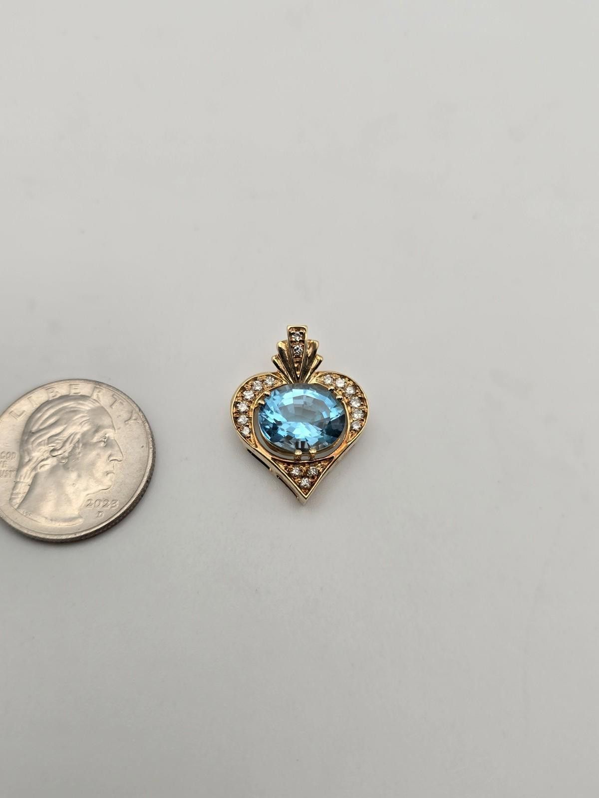 The Unbranded Brand Solid 14k Gold blue topaz Diamond Heart Pendant 5.3g Vintage Size ONE SIZE - 7 Thumbnail