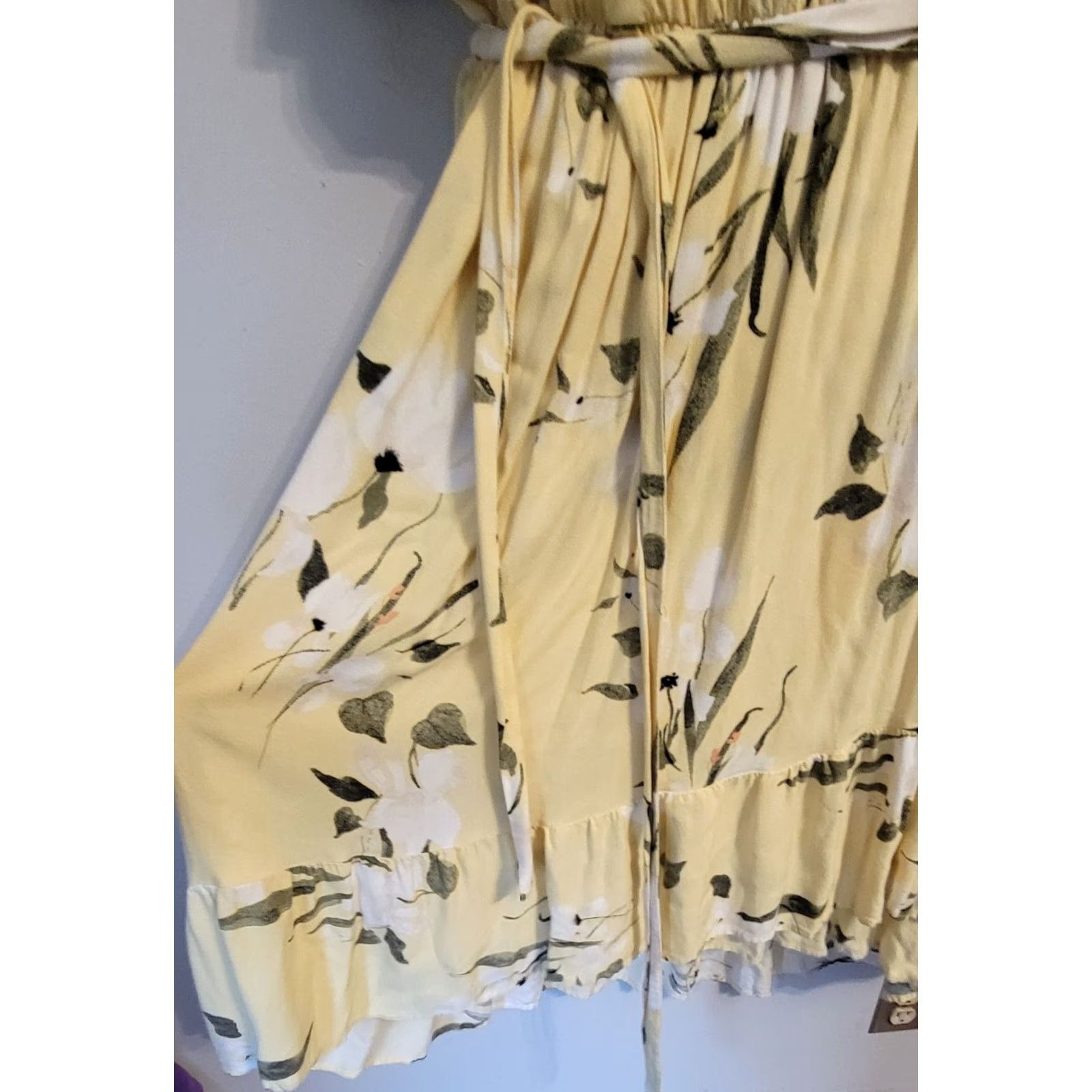 Vintage Rachel Roy Yellow Floral V-Neck Faux Wrap Midi Dress 2X Plus Size Womens Size XXL / US 16-18 / IT 52-54 - 4 Thumbnail