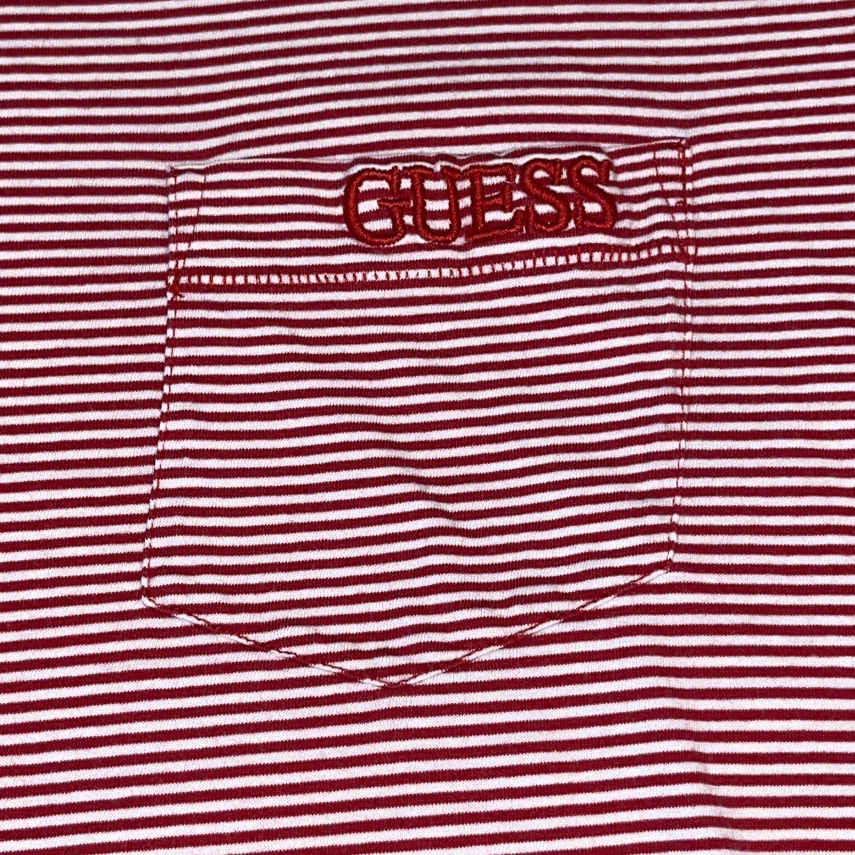Guess VINTAGE Guess RED Striped T Shirt Mens XL Embroidered Spellout Pocket Y2K Preppy Size US XL / EU 56 / 4 - 5 Thumbnail