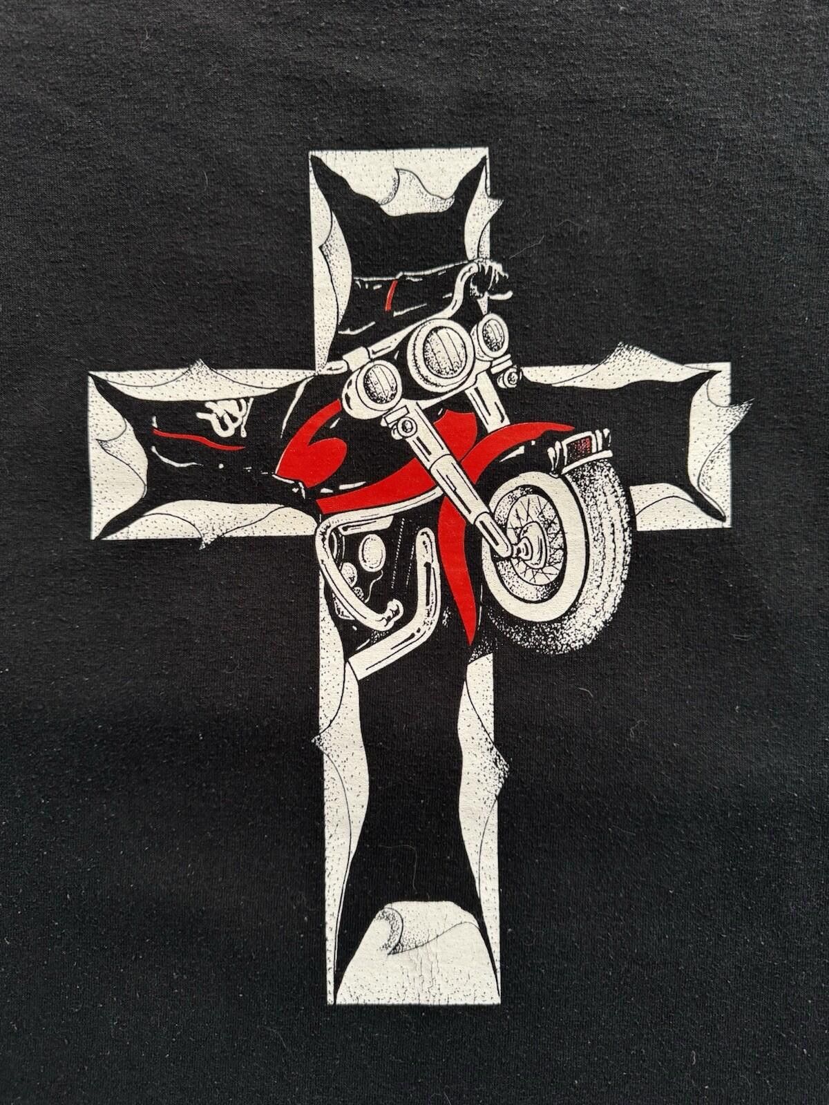 Vintage Vintage 90s Jesus Christ Motercycle Cross Church Shirt 2XL Size US XXL / EU 58 / 5 - 2 Thumbnail