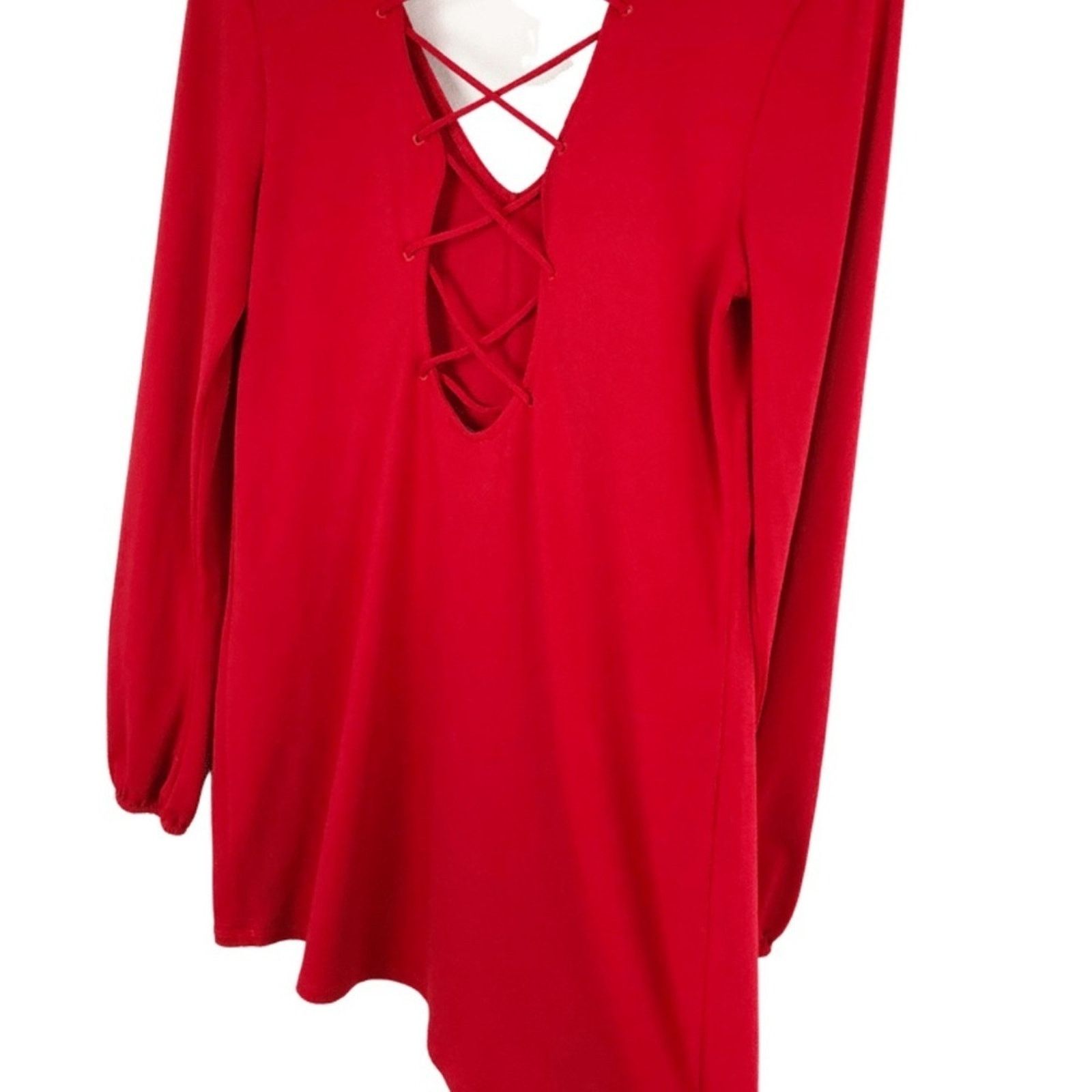 Express Express Women’s Red Lace Up Long Sleeve Sexy Blouse Size M / US 6-8 / IT 42-44 - 10 Thumbnail