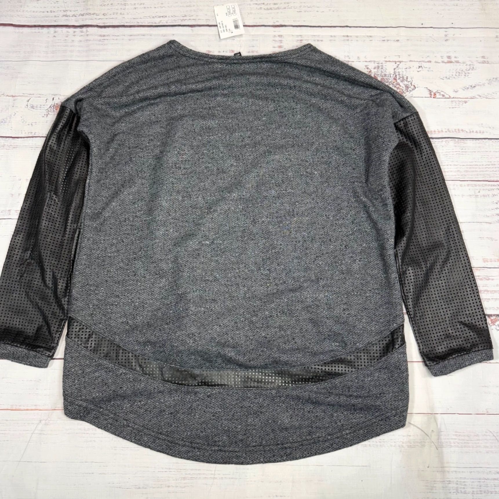 Generation Love Generation Love Womens Blouse M/L Gray Black Perforated Sleeve Faux Leather Knit Top Size M / US 6-8 / IT 42-44 - 5 Thumbnail
