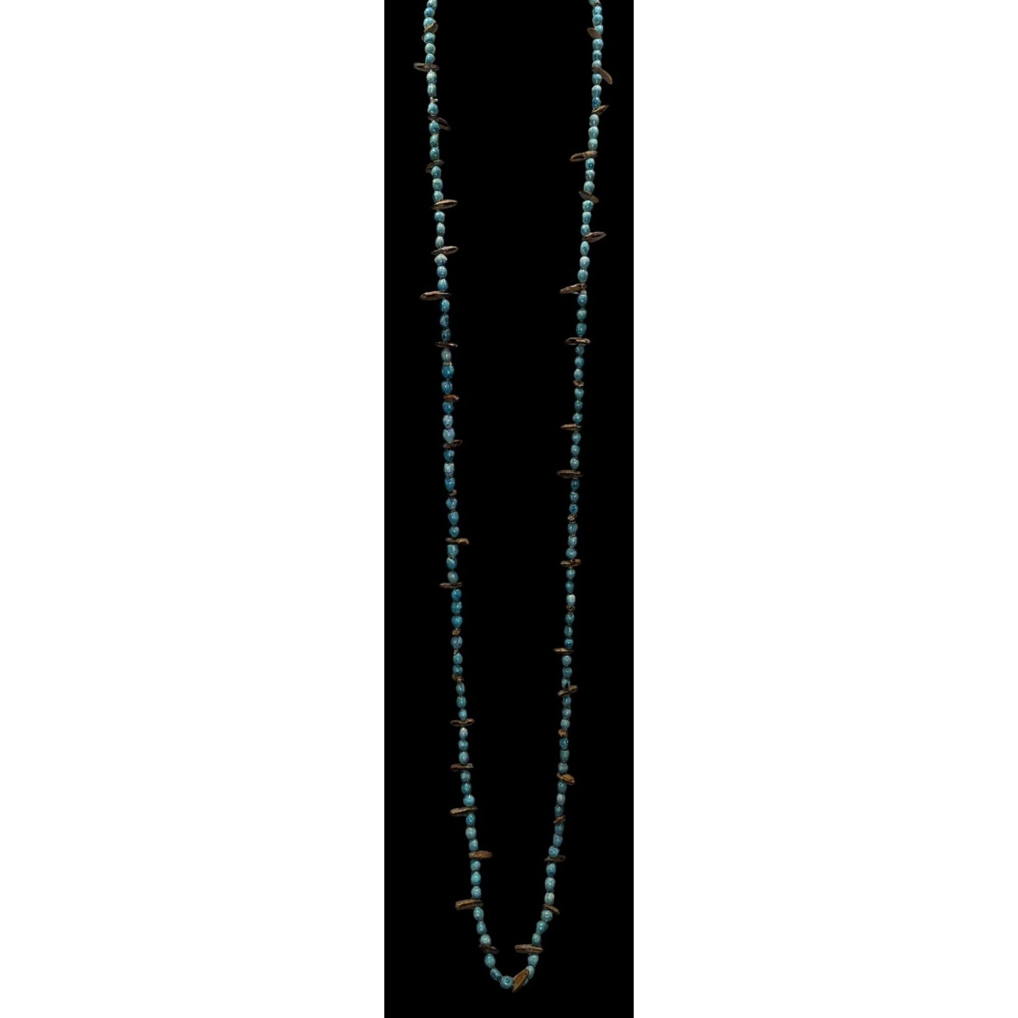 Other Vintage Blue Dyed Natural Seed Beaded Necklace With Brown Ac Size ONE SIZE - 3 Thumbnail