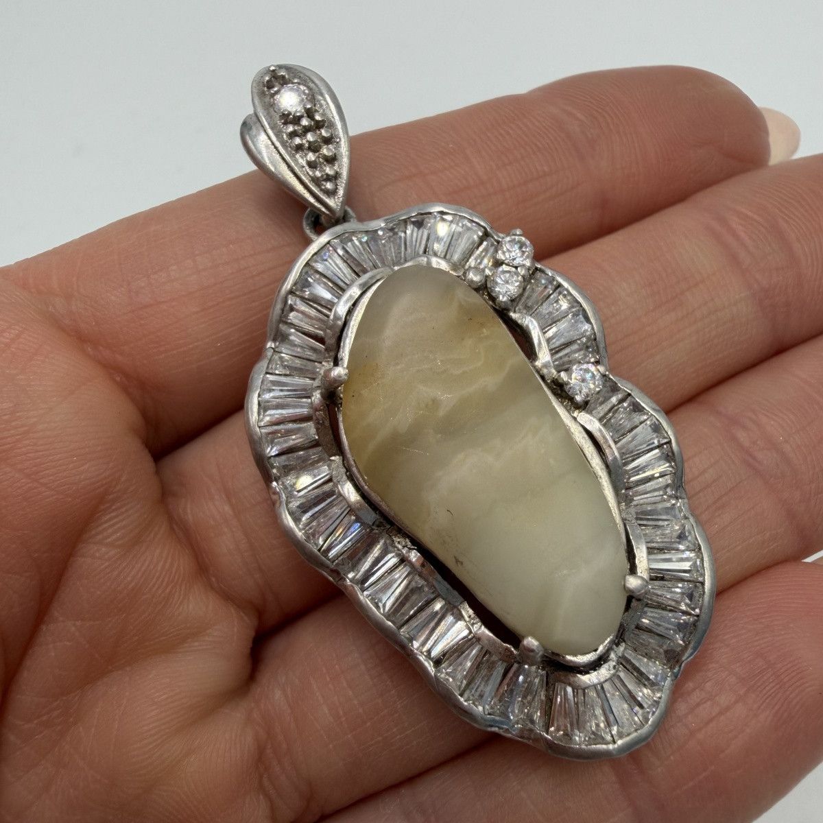 Vintage Vintage 925 Sterling Silver Agate CZ Pendant Large 17.8g Size ONE SIZE - 8 Thumbnail
