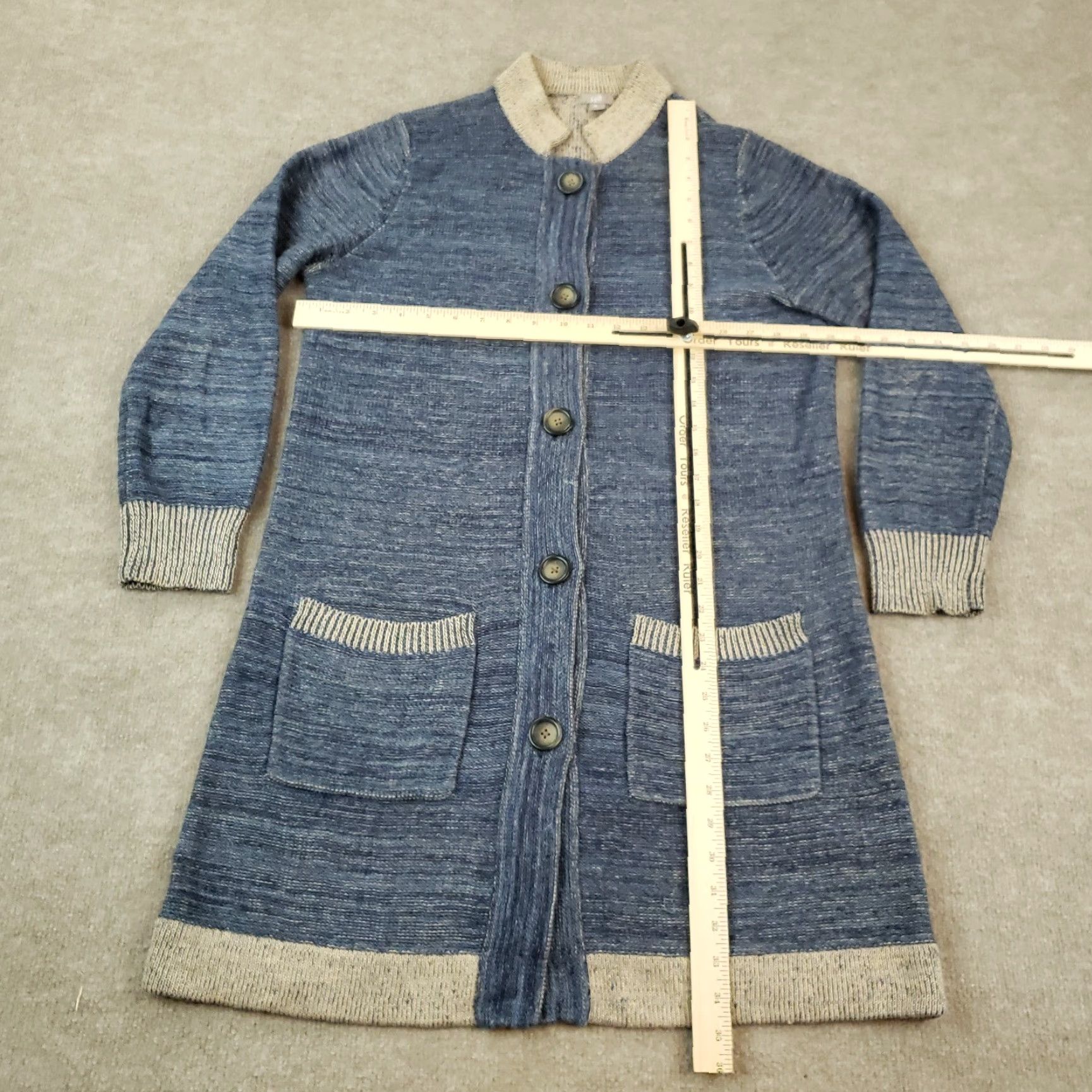 J. Jill J. Jill Women's Medium Blue Long Sleeve Cardigan Sweater Cotton Linen Blend Button Front Fall Winter Classic Style Size M / US 6-8 / IT 42-44 - 2 Thumbnail