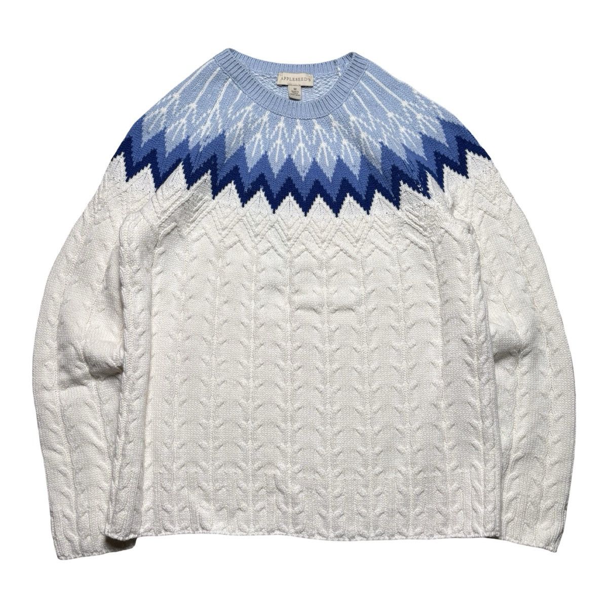 Other Appleseed's Pullover Sweater M White Blue Fair Isle Crewneck Size M / US 6-8 / IT 42-44 - 1 Thumbnail