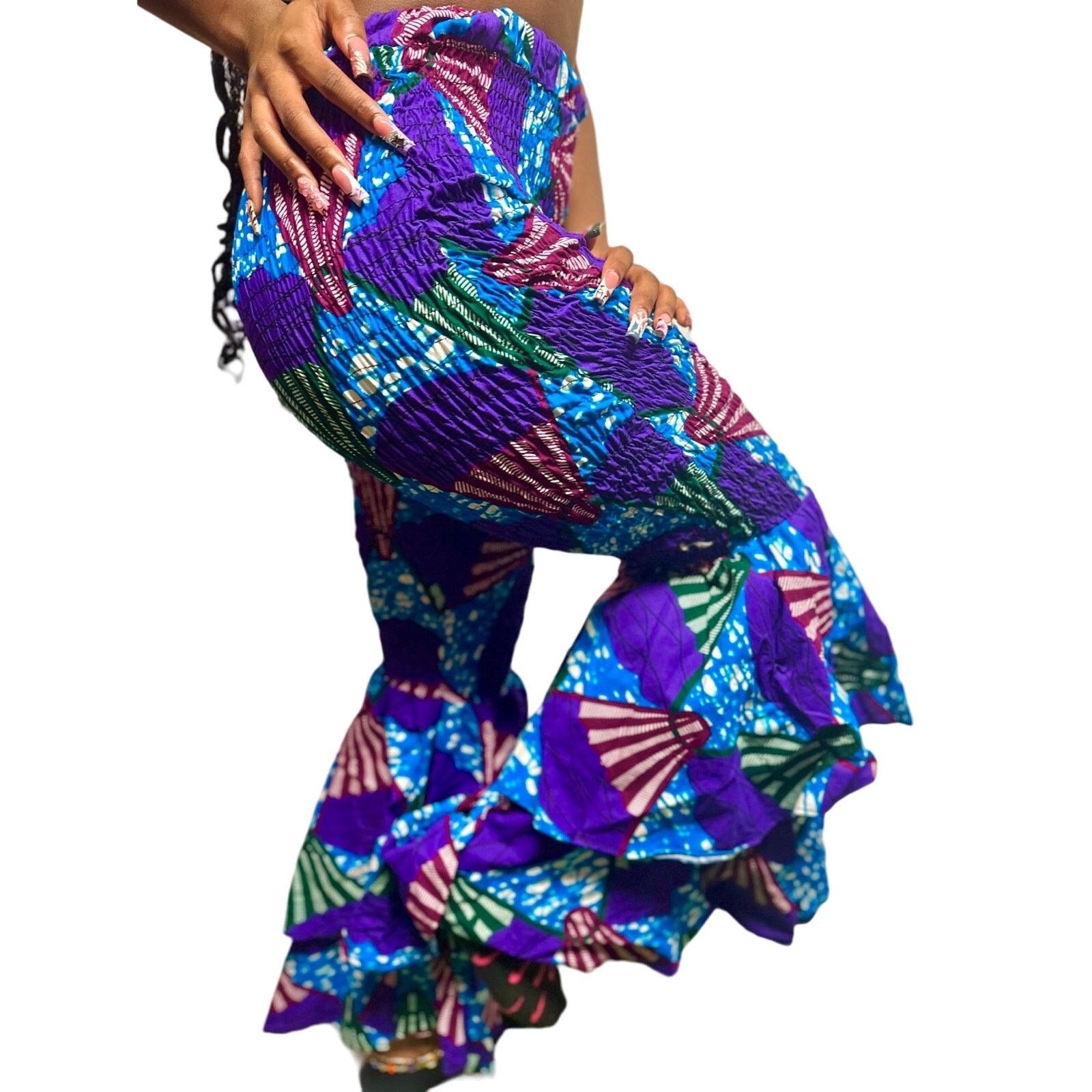 Other Purple 70s flare ruffle african print pants Size 28" / US 6 / IT 42 - 2 Thumbnail