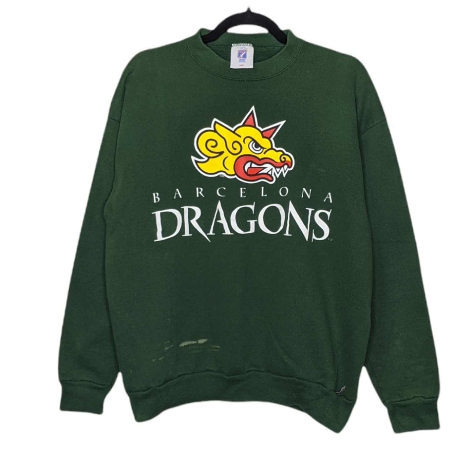 image of Vintage Barcelona Dragons Crewneck Sweatshirt Logo7 in Green, Men's (Size Large)