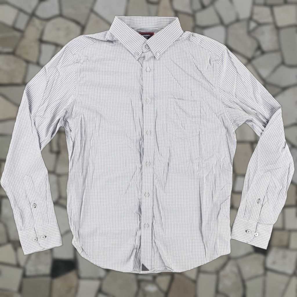 UNTUCKit Untuckit Maury Slim Fit Stretch Nylon Check Long Sleeve Button Up Shirt White Men's L Size US L / EU 52-54 / 3 - 1 Thumbnail