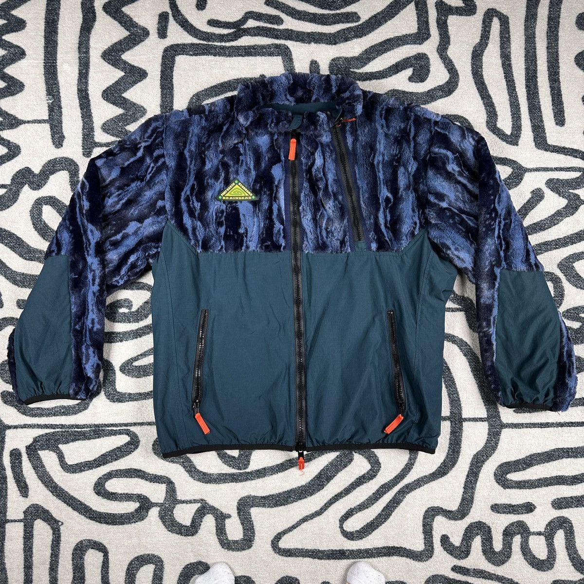 Brain Dead Post Earth Syndrome Fur Fleece Jacket Blue Size L