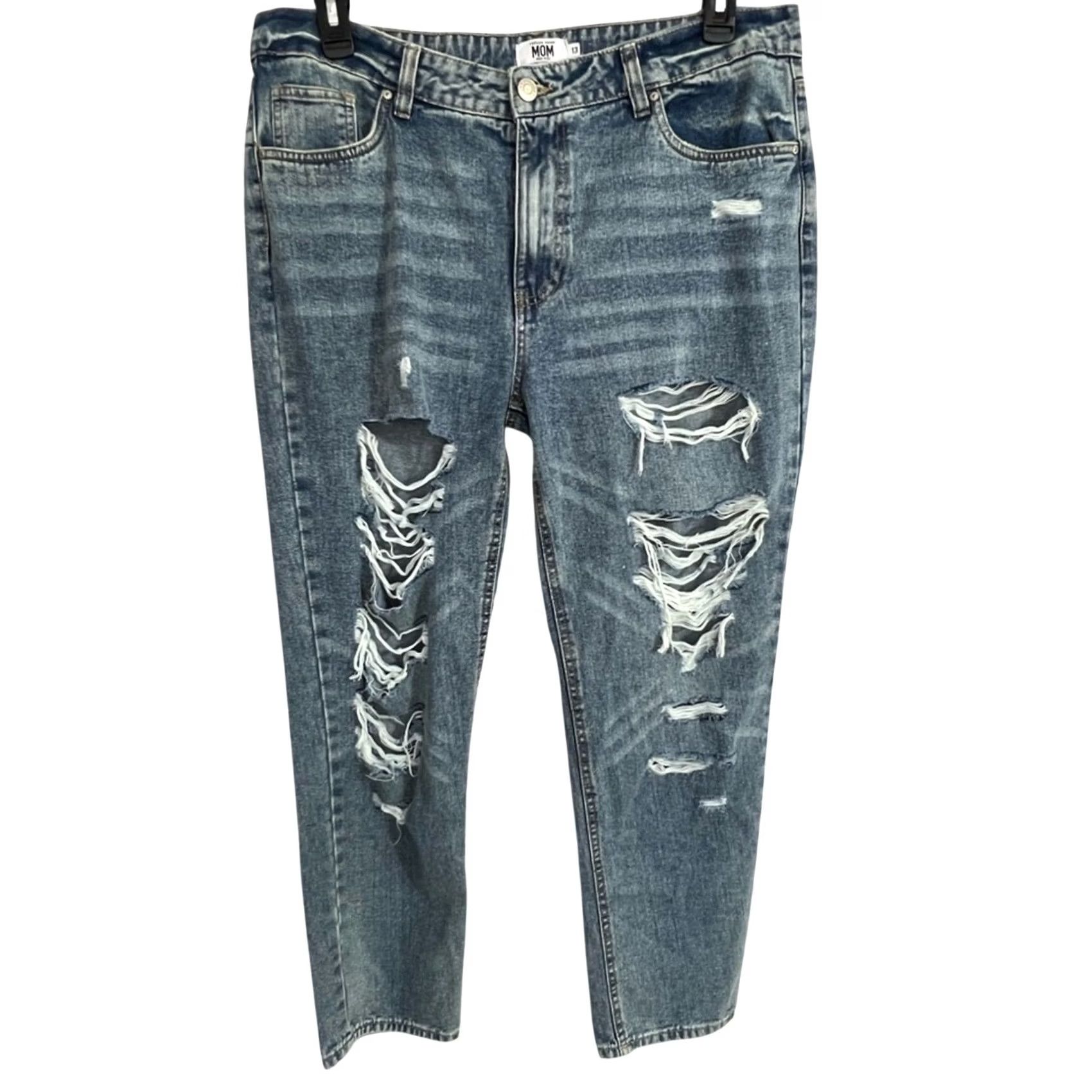 Vintage Refuge Denim Mom High Rise Distressed Light Blue Womens Jeans Size 13 - Quick Shipping Size 34" / US 12 / IT 48 - 2 Thumbnail