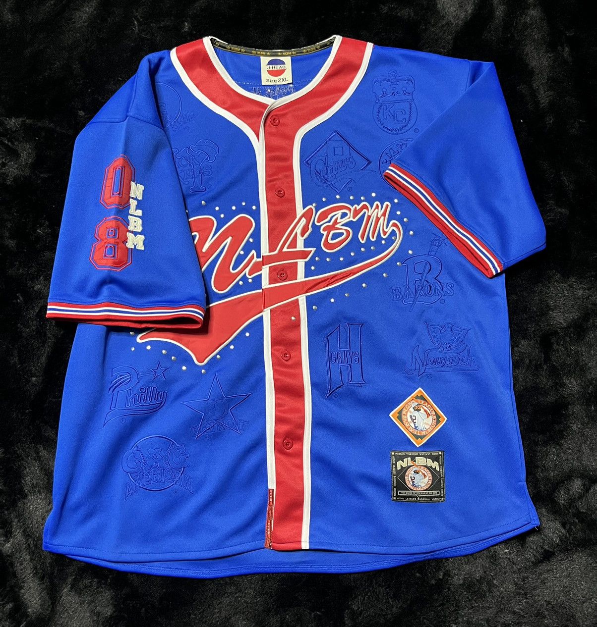 image of Authentic Negro Leagues Vintage J-Head Negro League Jersey in Blue, Men's (Size 2XL)