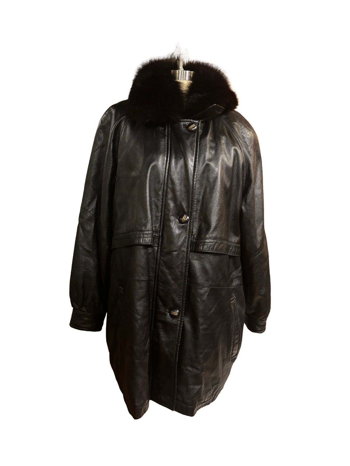 Women’s black leather Jacket with fur collar
