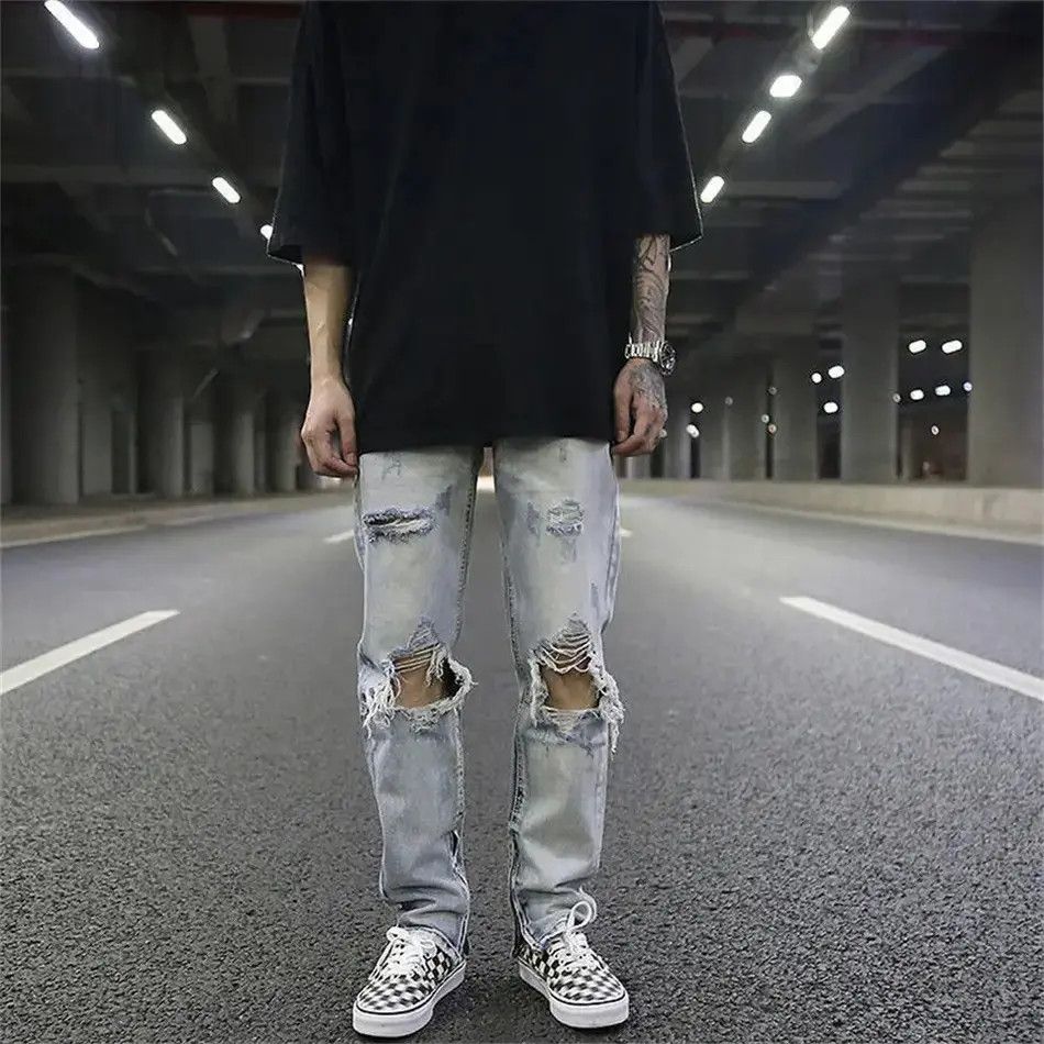 Japanese Brand Streetwear Fashion Black Ripped Jeans Men Skinny Slim Fit Size US 32 / EU 48 - 3 Thumbnail